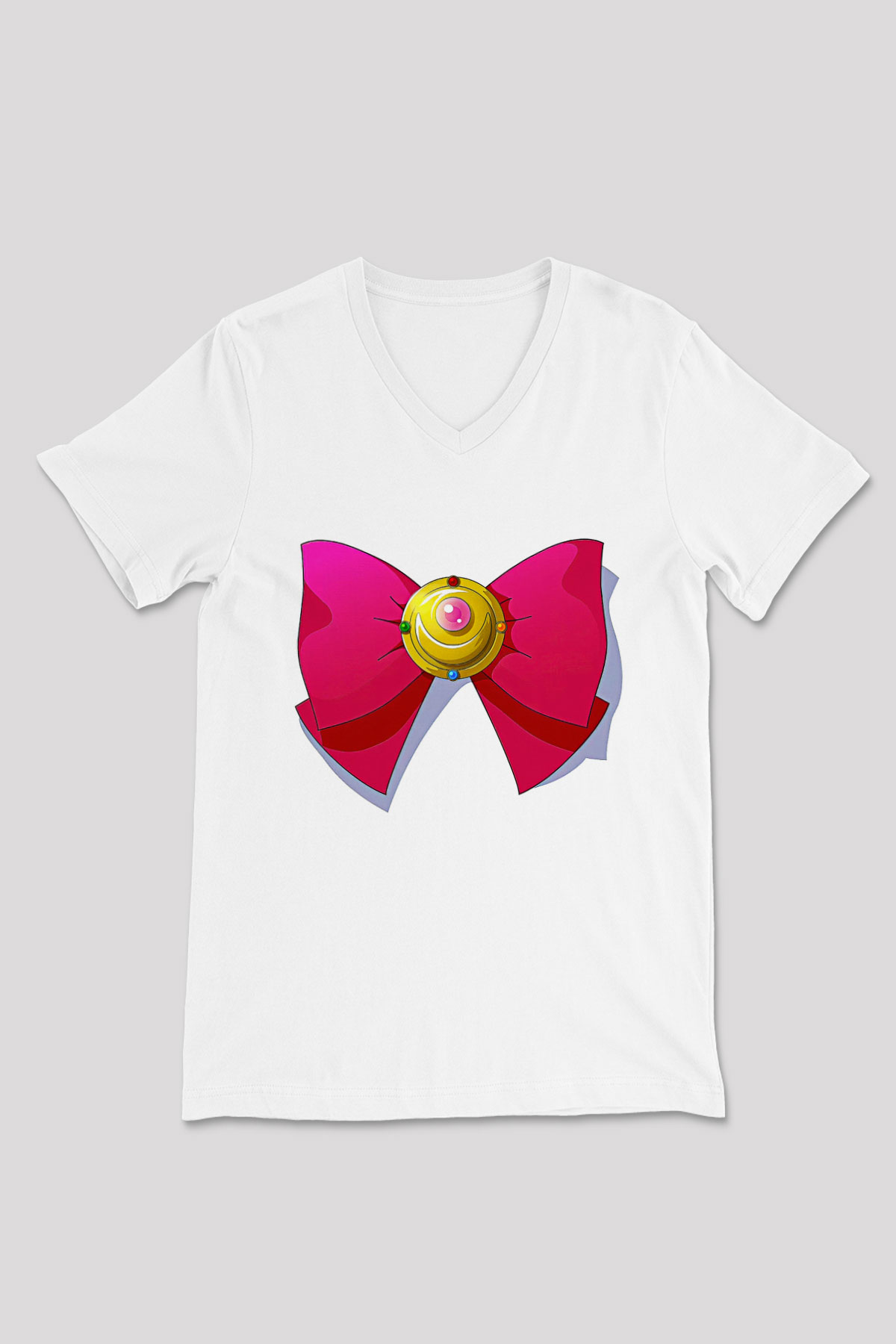 Sailor Moon Baskılı Beyaz Unisex V Yaka Tişört - Tshirt
