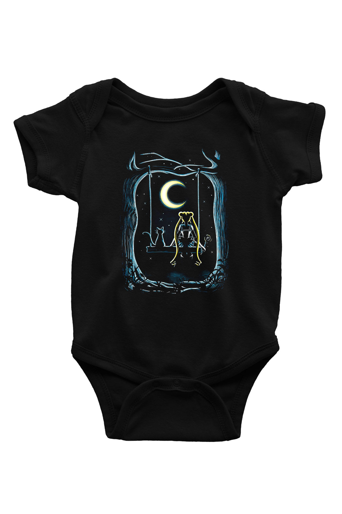 Sailor Moon Baskılı Unisex Siyah Bebek Body - Zıbın