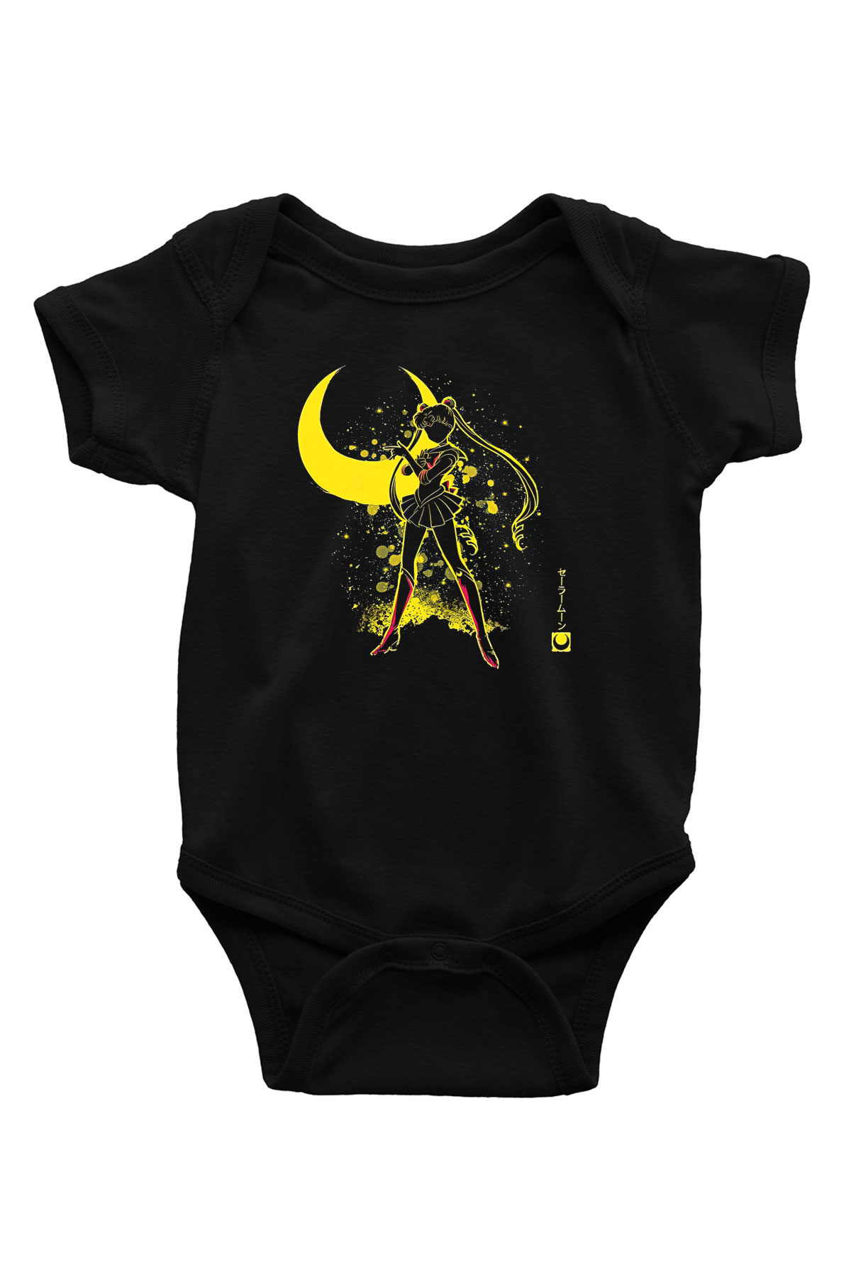Sailor Moon Baskılı Unisex Siyah Bebek Body - Zıbın