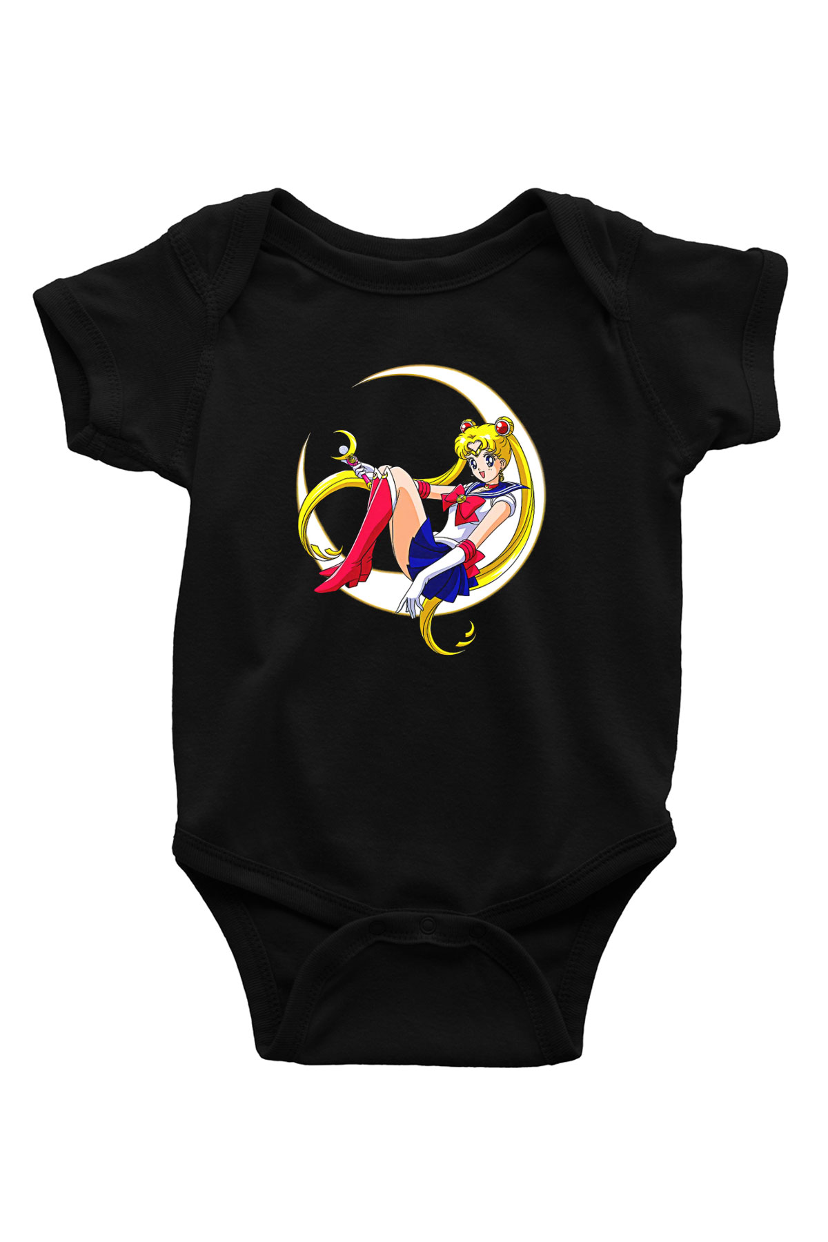 Sailor Moon Baskılı Unisex Siyah Bebek Body - Zıbın
