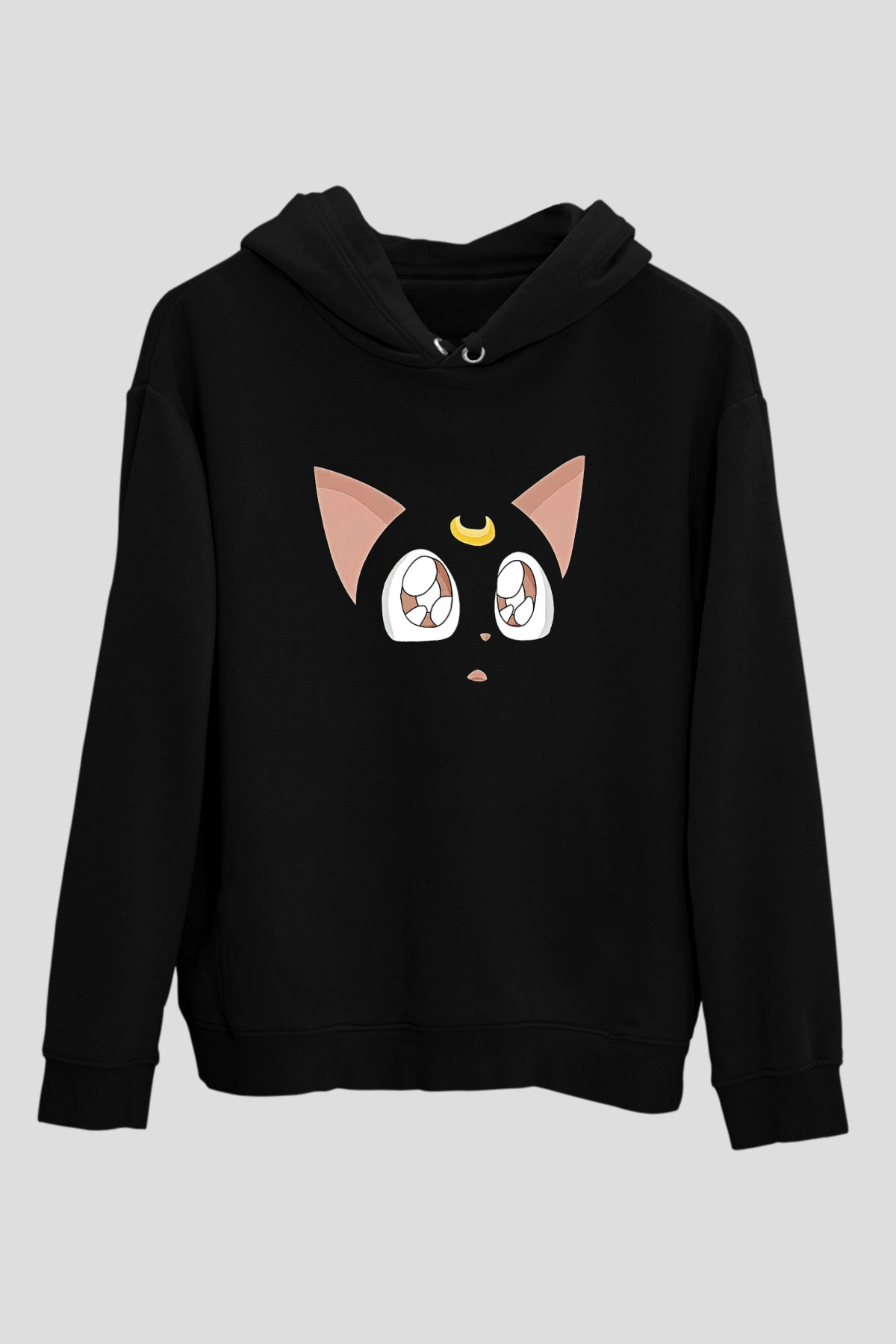 Sailor Moon Baskılı Unisex Siyah Hoodie