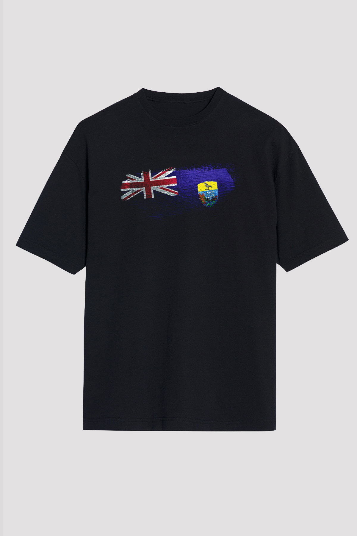 Saint Helena Bayrağı Baskılı Unisex Siyah Oversize Tişört