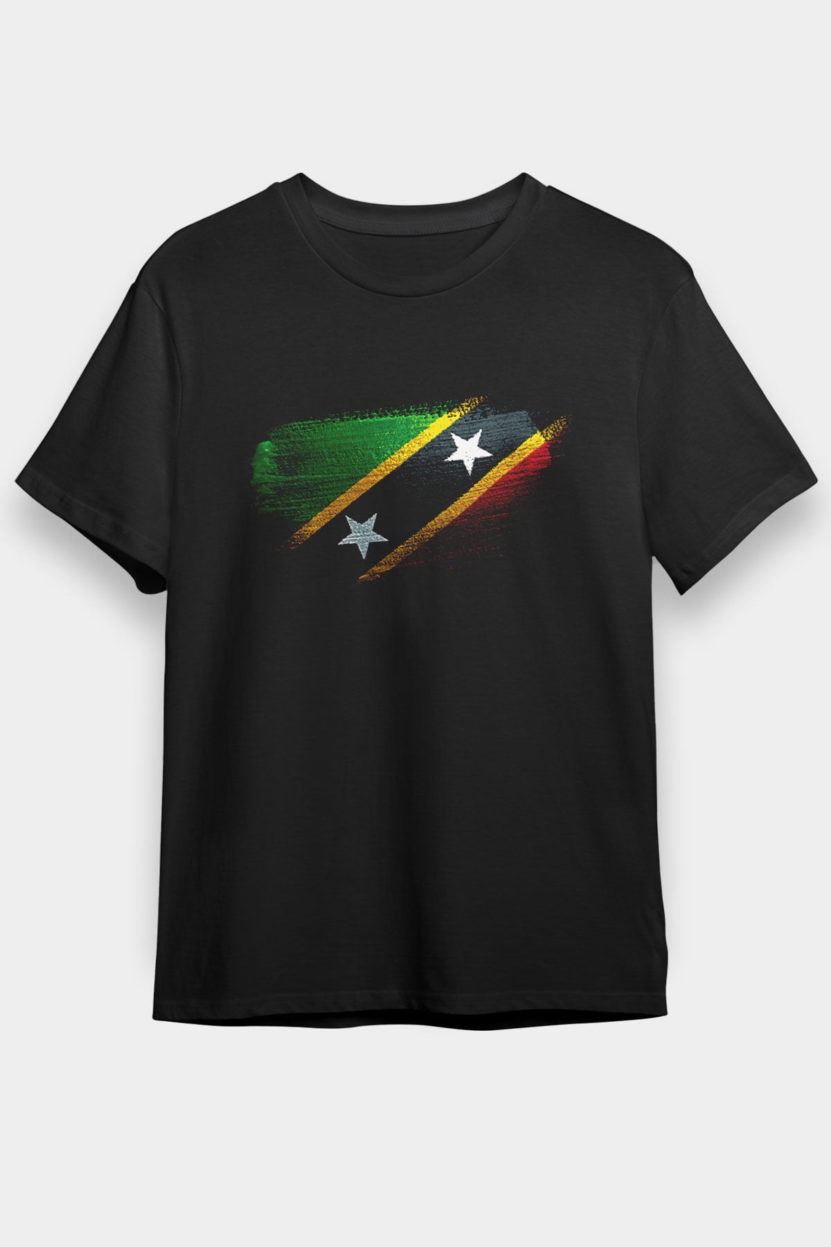 Saint Kitts ve Nevis Bayrağı Baskılı Unisex Siyah Tişört