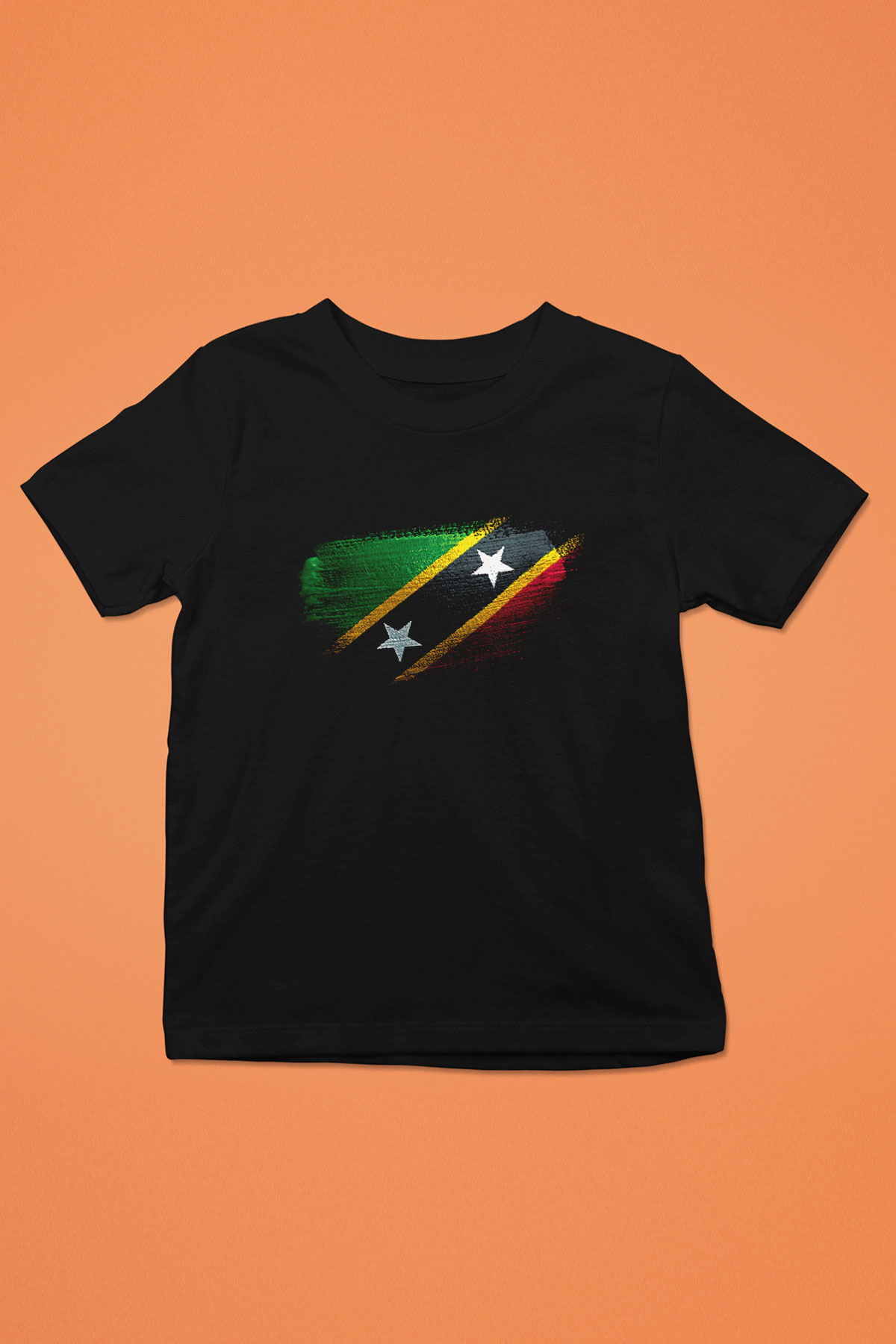 Saint Kitts ve Nevis Bayrağı Baskılı Unisex Siyah Çocuk Tişörtü