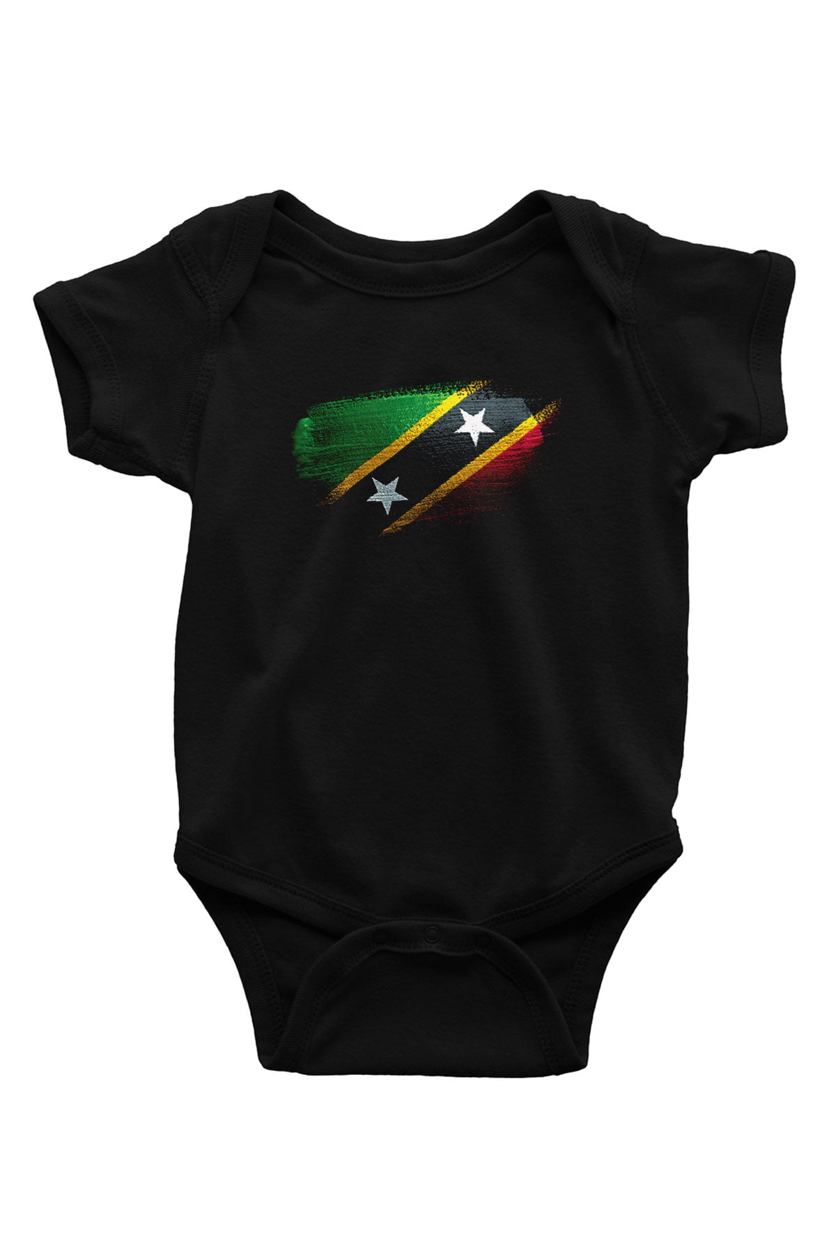 Saint Kitts ve Nevis Bayrağı Baskılı Unisex Siyah Bebek Body - Zıbın