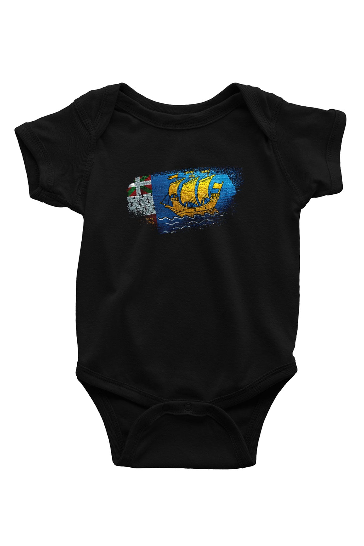 Saint Pierre ve Miquelon Bayrağı Baskılı Unisex Siyah Bebek Body - Zıbın