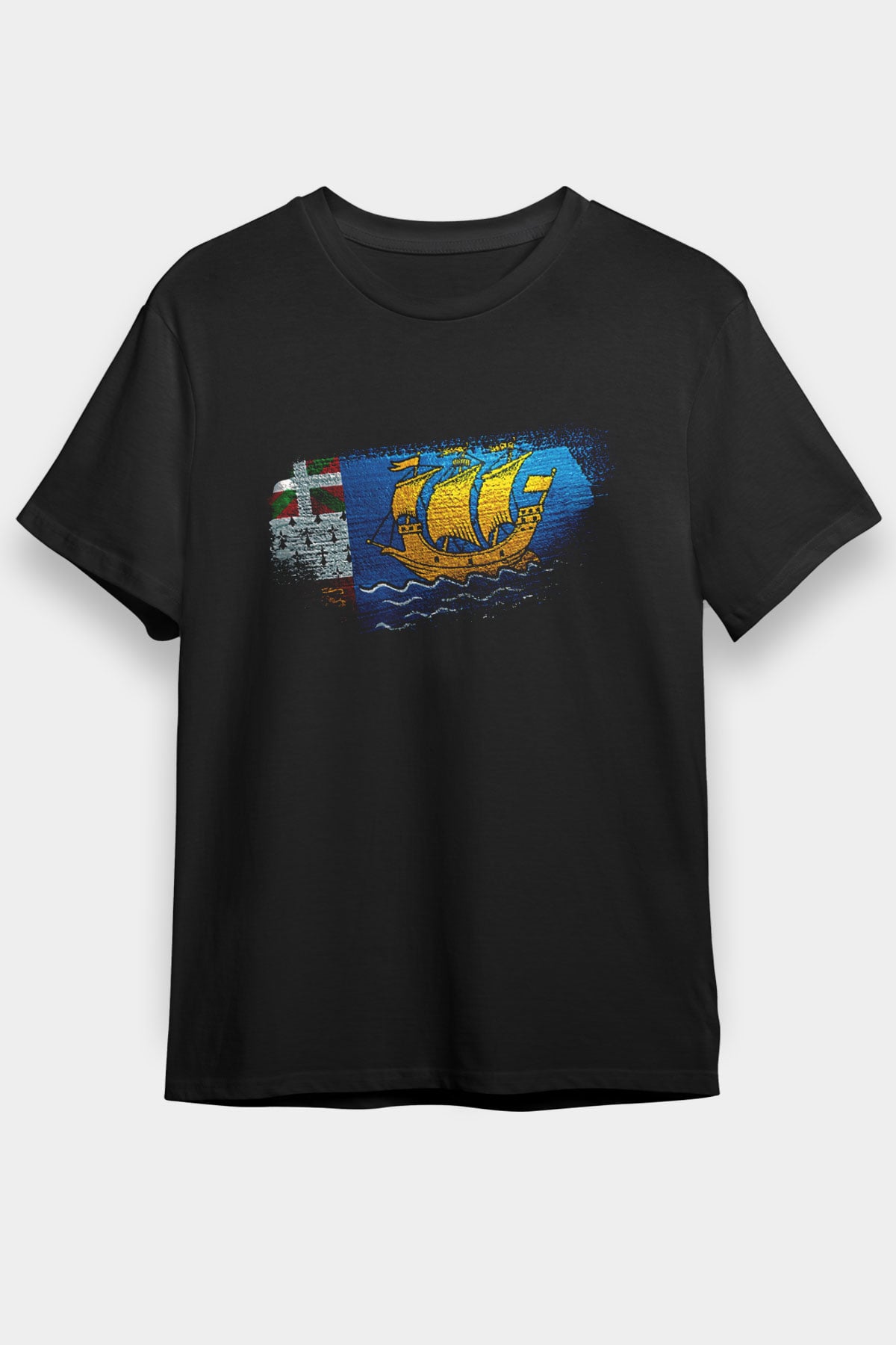 Saint Pierre ve Miquelon Bayrağı Baskılı Unisex Siyah Tişört