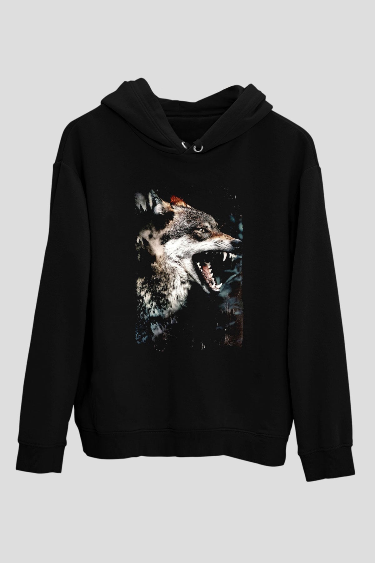 Saldırgan KurtSiyah  Unisex Hoodie