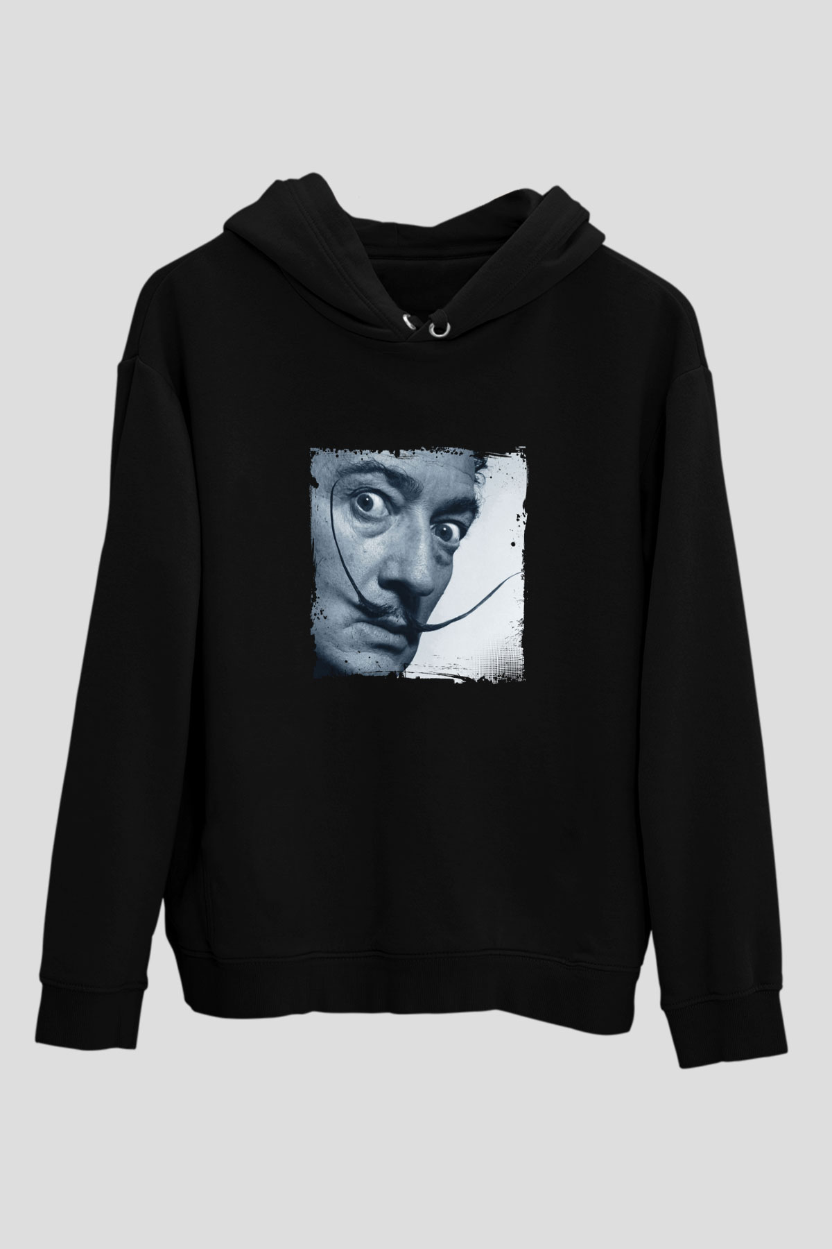 Salvador Dali Baskılı Unisex Siyah Hoodie