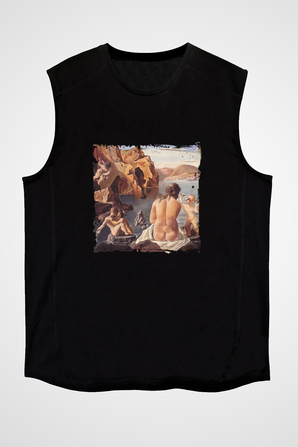 Salvador Dali Baskılı Unisex Siyah Kolsuz Tişört