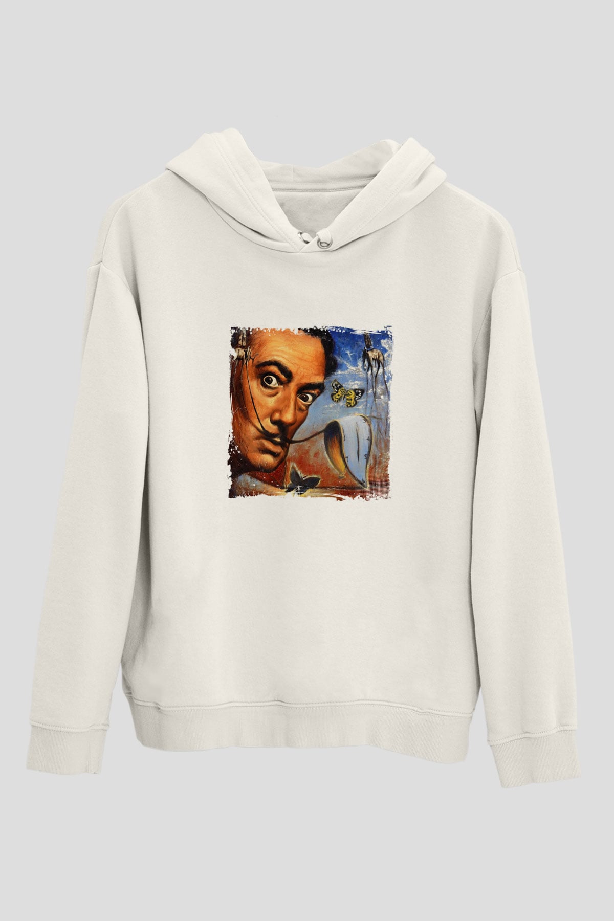 Salvador Dali Unisex Baskılı Beyaz Kapüşonlu Sweatshirt