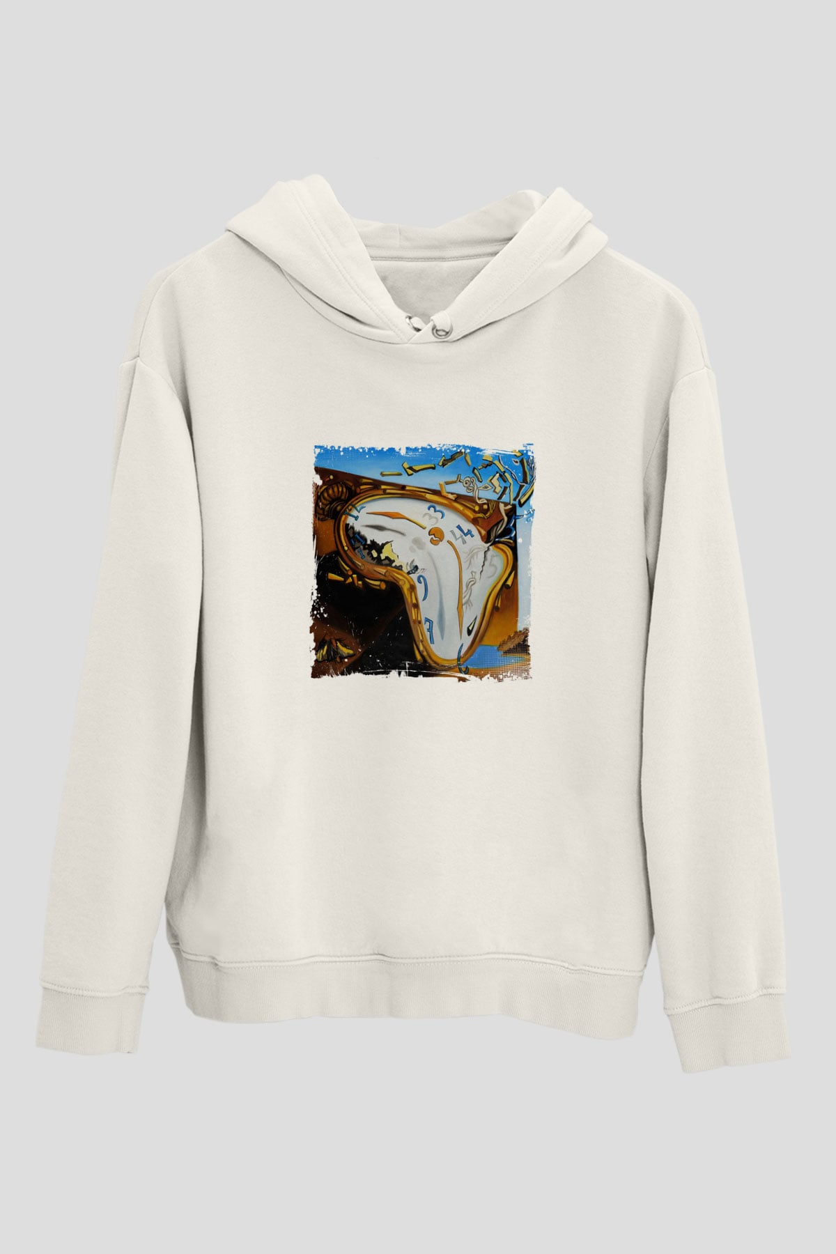 Salvador Dali Unisex Baskılı Beyaz Kapüşonlu Sweatshirt