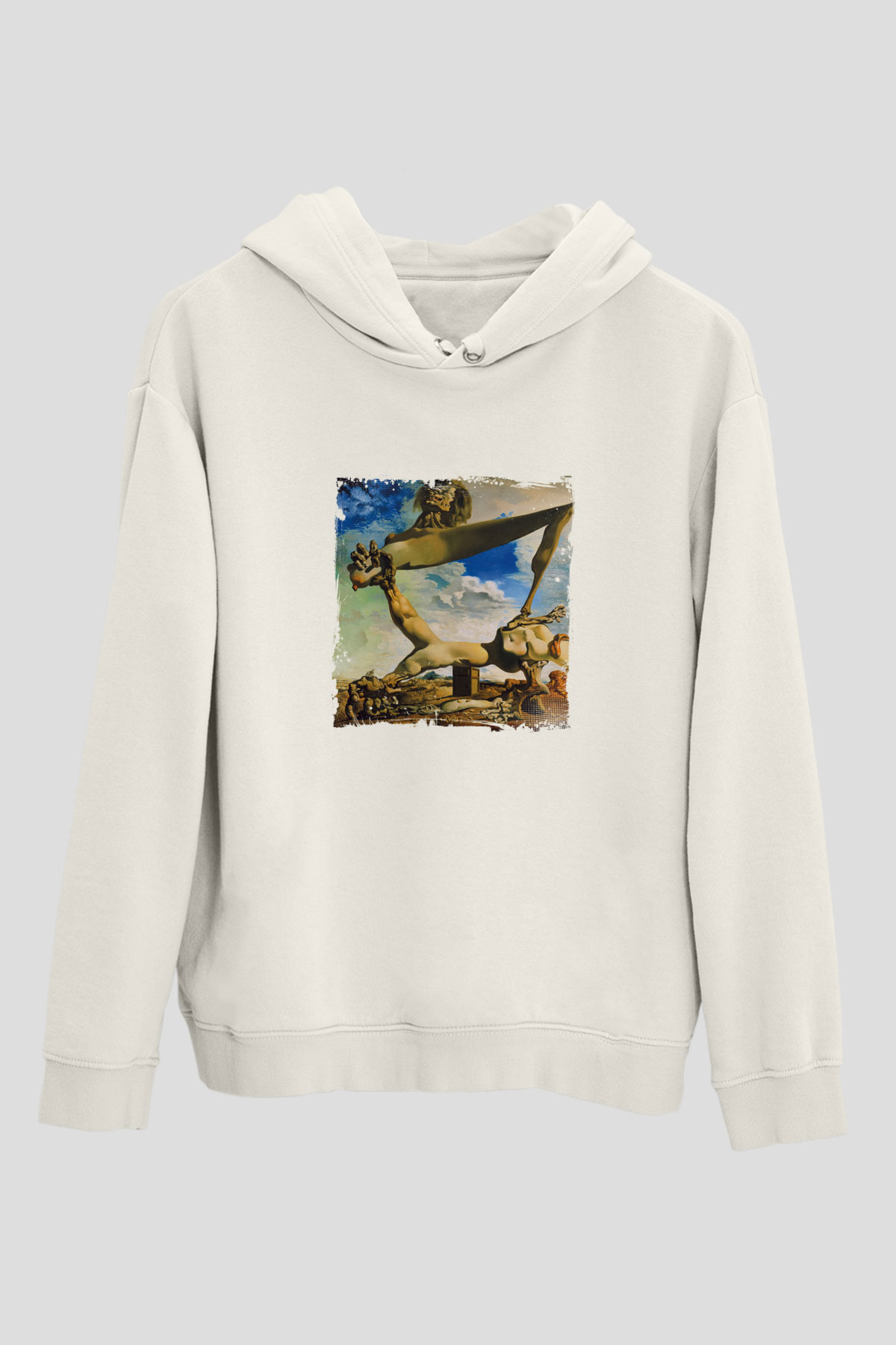 Salvador Dali Unisex Baskılı Beyaz Kapüşonlu Sweatshirt