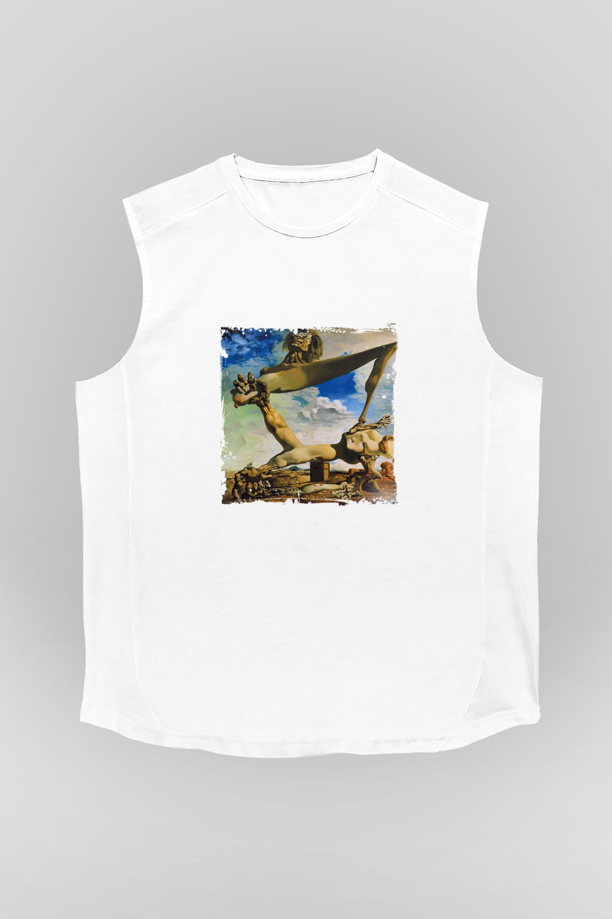 Salvador Dali Unisex Baskılı Beyaz Kolsuz Tişört