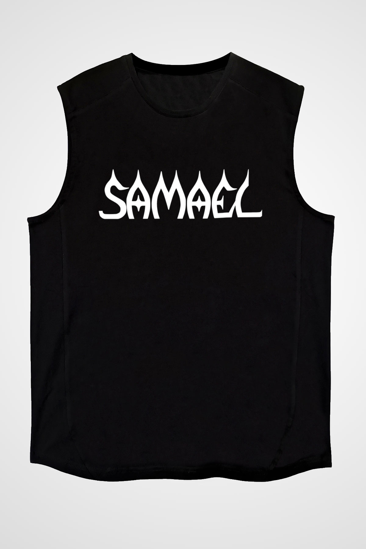 Samael Baskılı Unisex Siyah Kolsuz Tişört - Tshirt