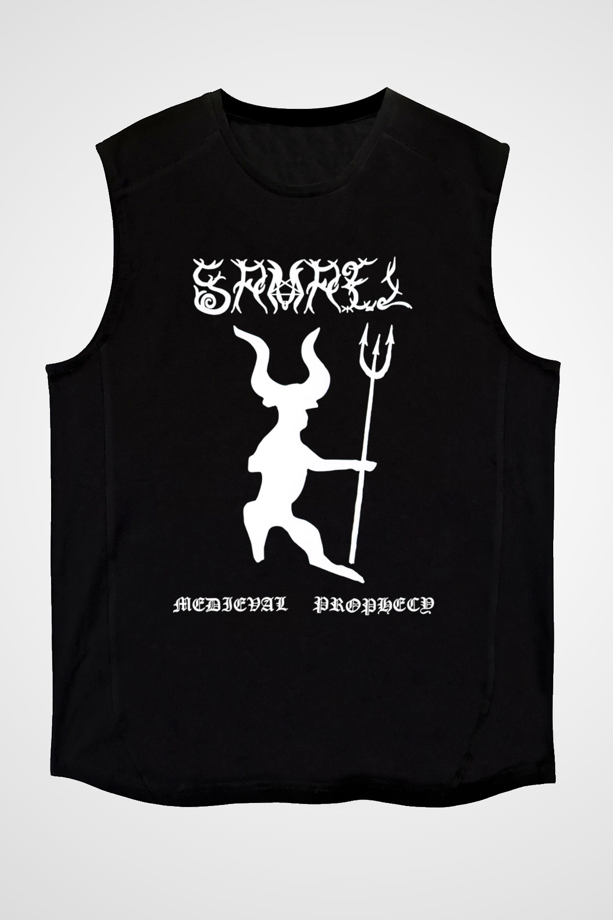 Samael Baskılı Unisex Siyah Kolsuz Tişört - Tshirt
