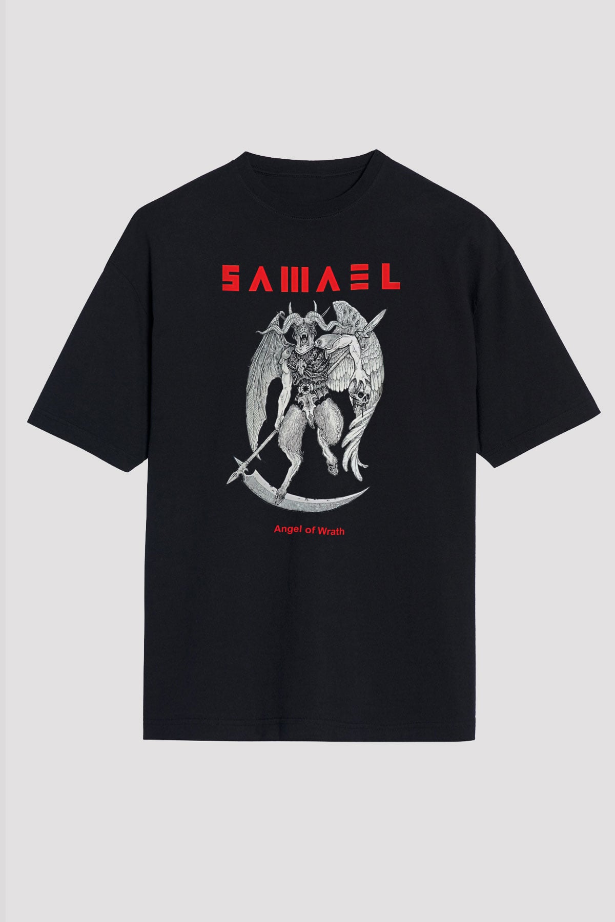 Samael Baskılı Unisex Siyah Oversize Tişört - Tshirt