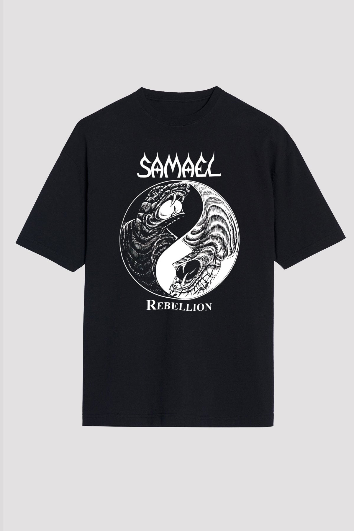 Samael Baskılı Unisex Siyah Oversize Tişört - Tshirt