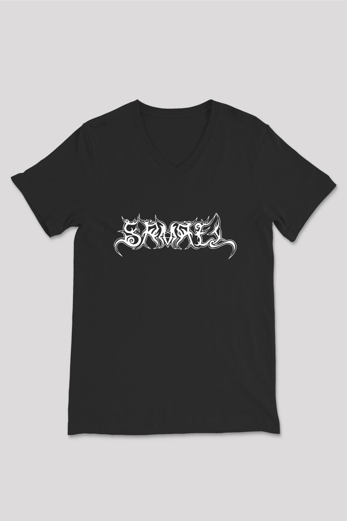 Samael Baskılı Unisex Siyah V Yaka Tişört - Tshirt
