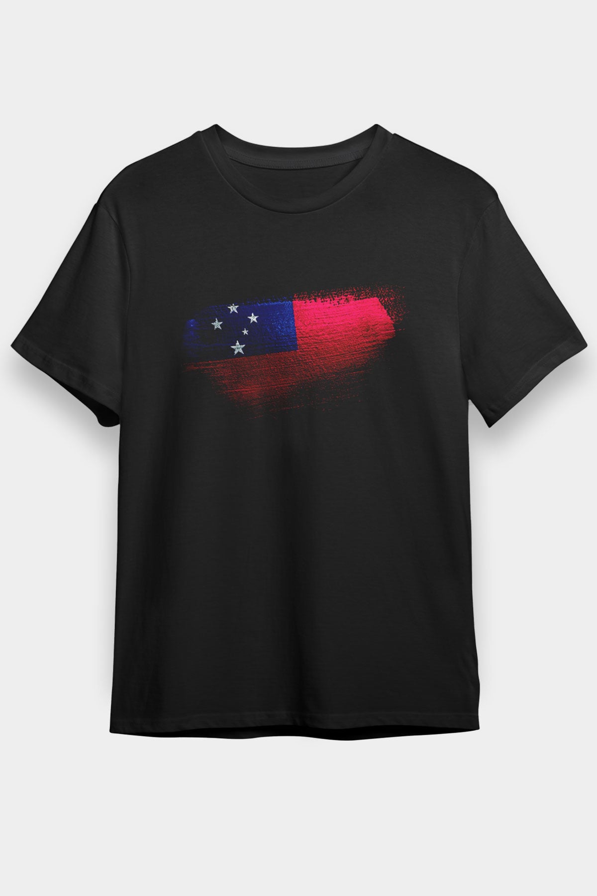 Samoa Bayrağı Baskılı Unisex Siyah Tişört