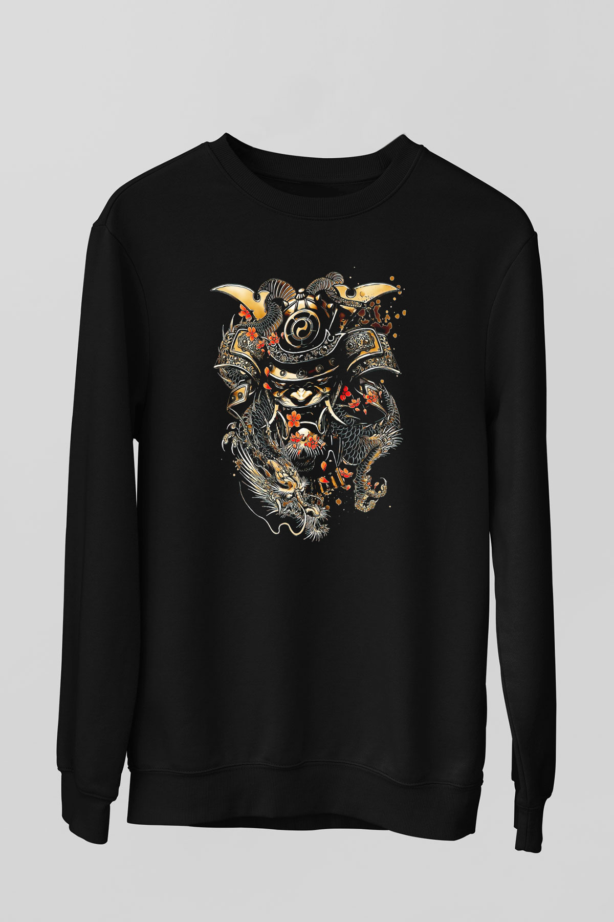 Samurai Baskılı Unisex Siyah  Sweatshirt