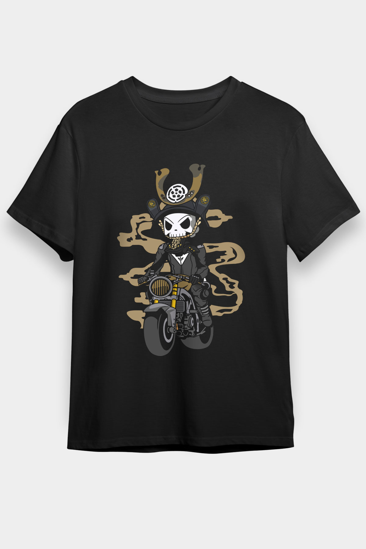Samurai Biker Baskılı Siyah Unisex Tişört