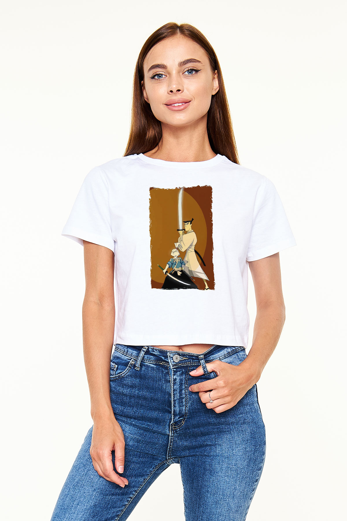 Samurai Jack Beyaz  Crop Top Tişört