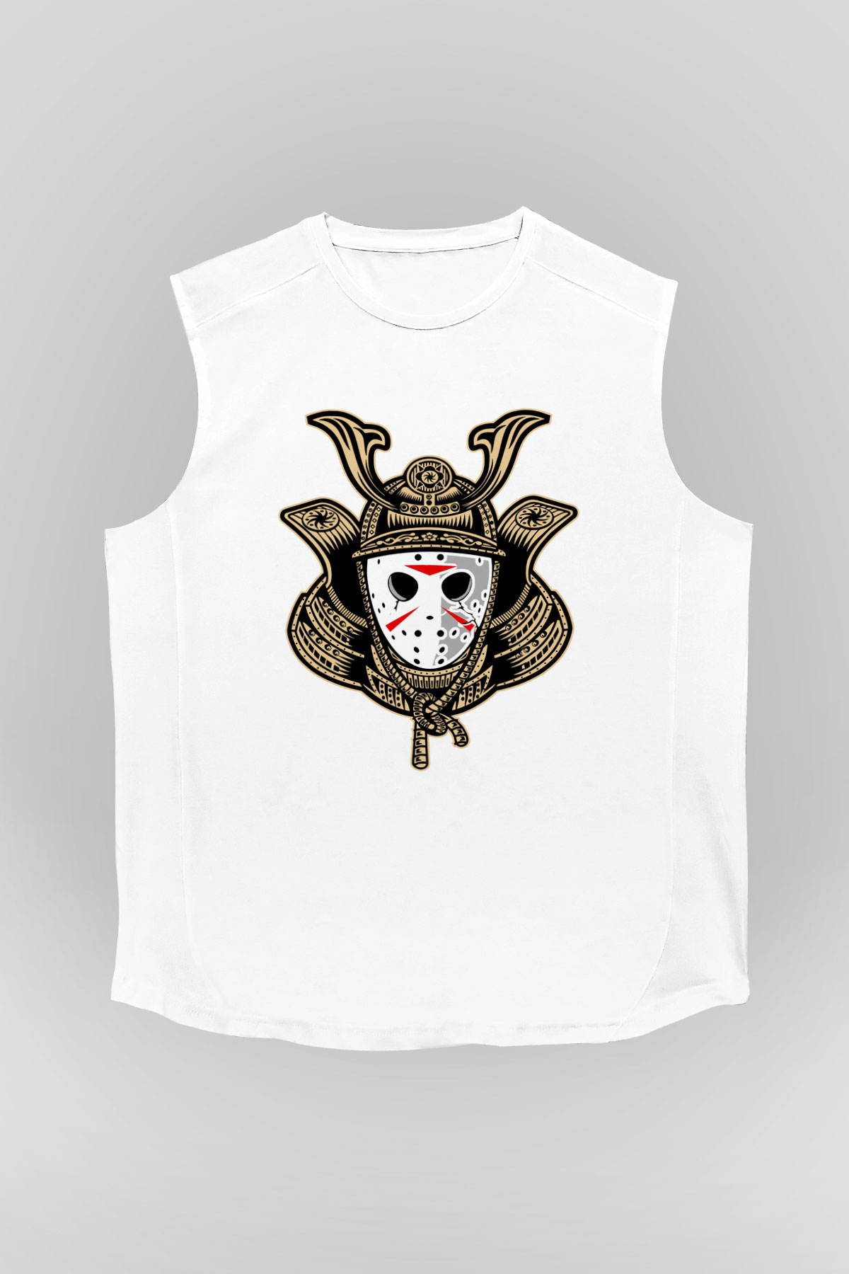 Samurai Jason Baskılı Beyaz Unisex Kolsuz Tişört