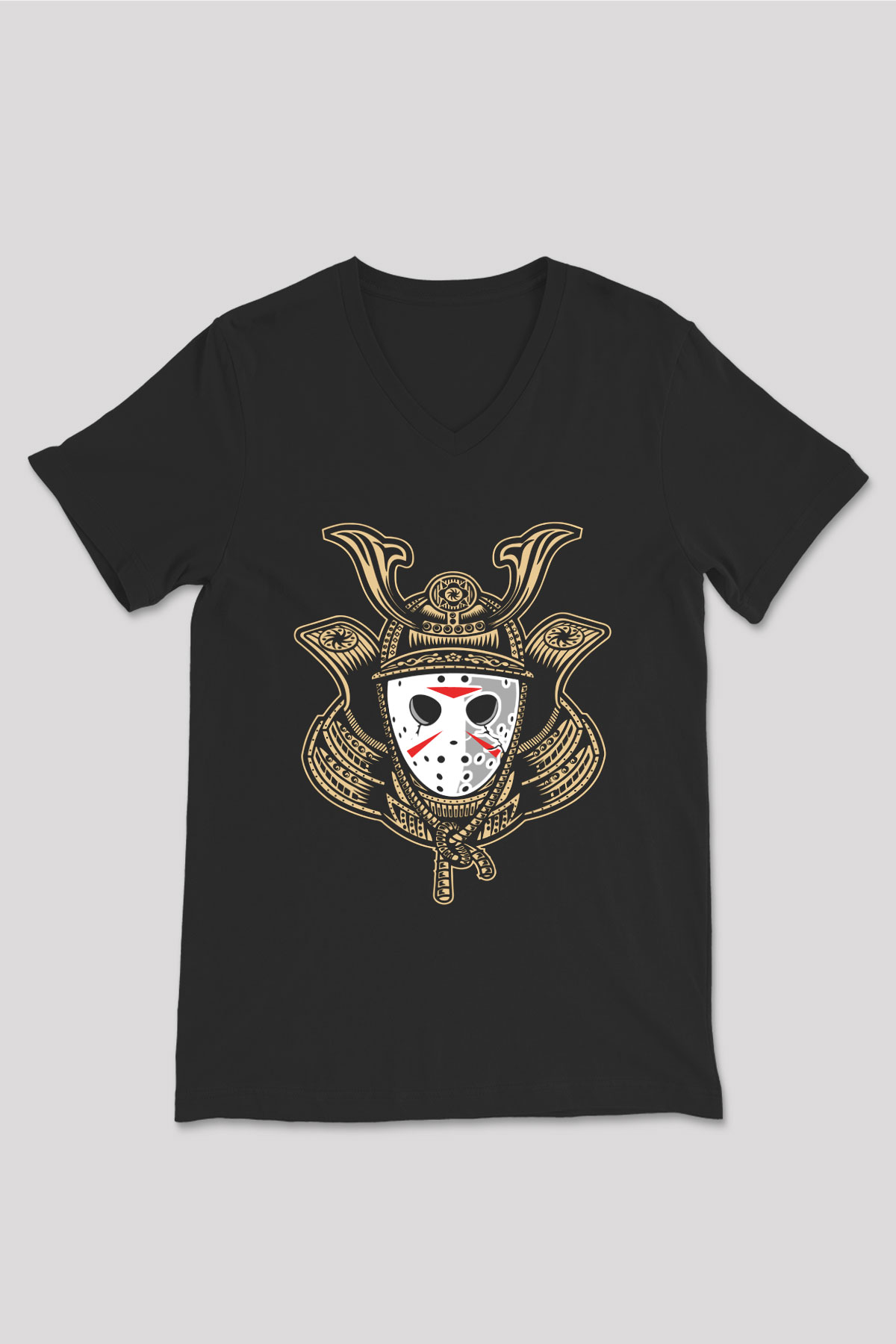 Samurai Jason Baskılı Siyah Unisex V Yaka Tişört