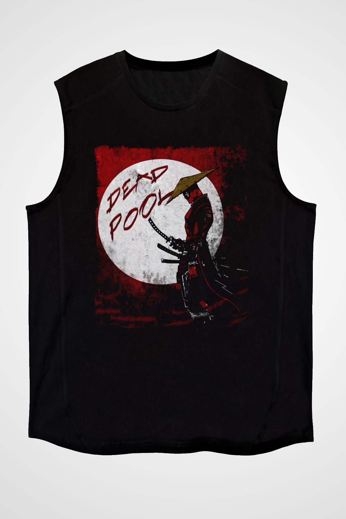 Samuray Deadpool Baskılı Unisex Beyaz  Kolsuz Tişört