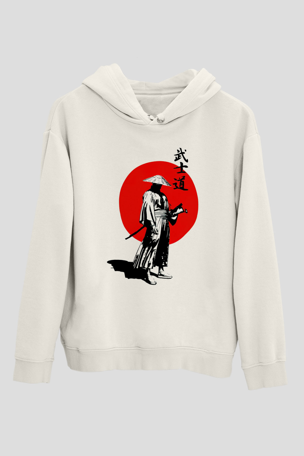 Samuray Temalı Beyaz  Unisex Hoodie