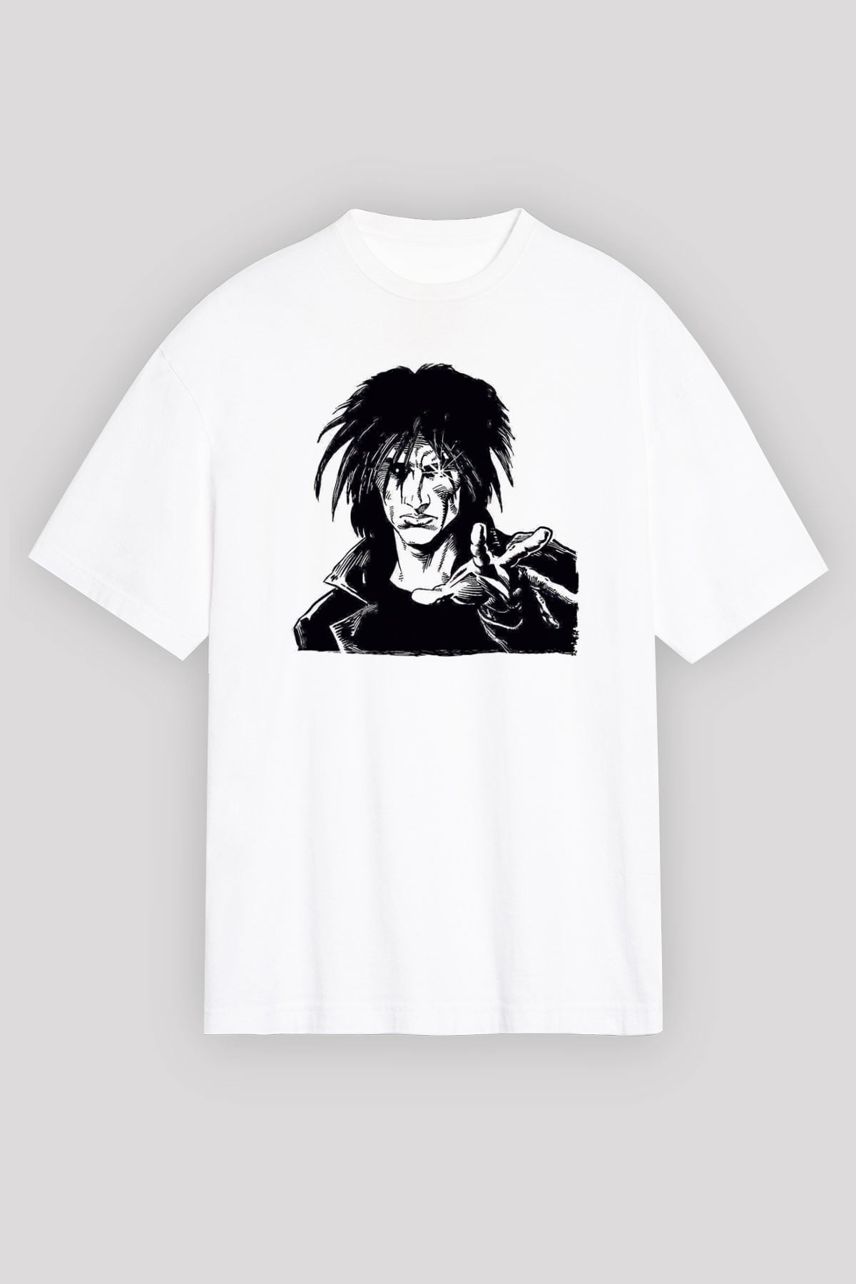 Sandman Baskılı Beyaz Unisex Oversize Tişört - Tshirt