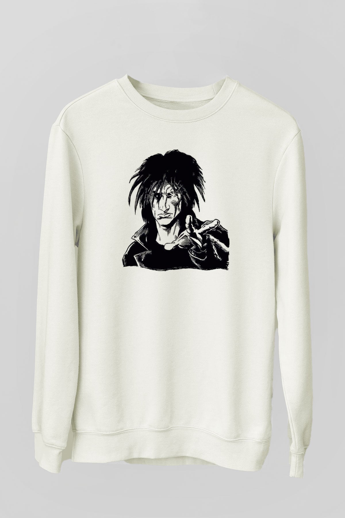 Sandman Baskılı Beyaz Unisex Sweatshirt