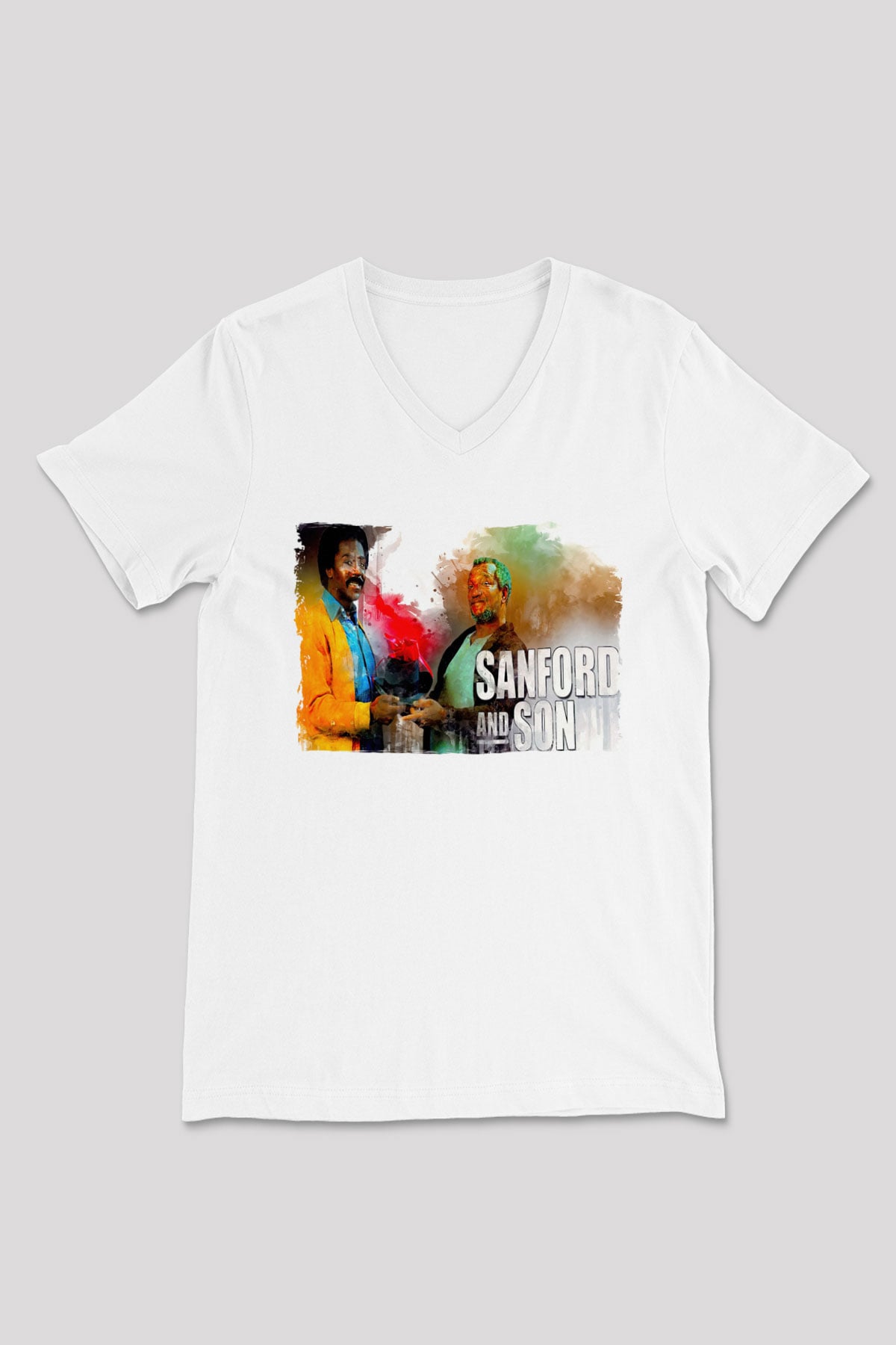 Sanford and Son Beyaz Unisex V Yaka Tişört