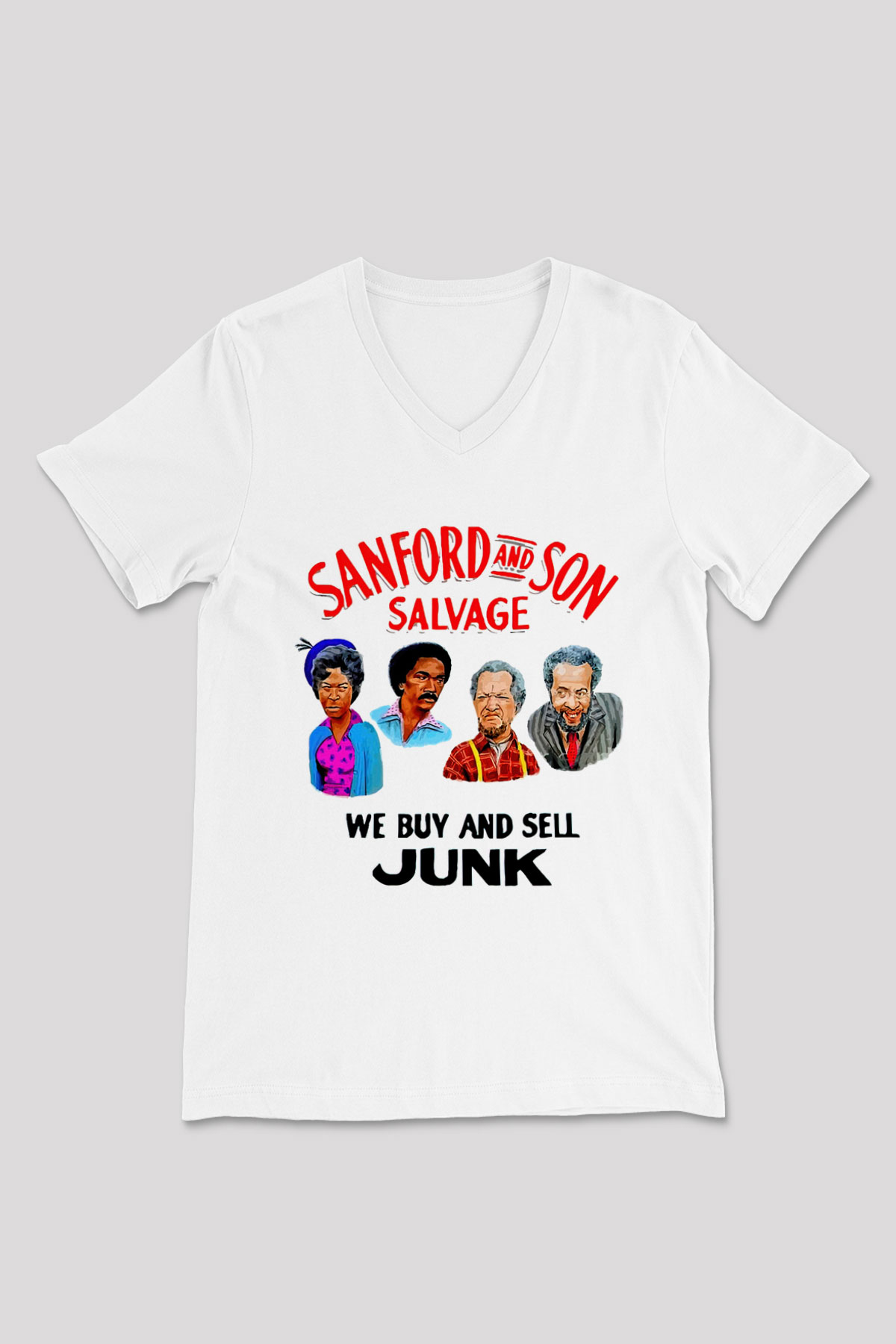 Sanford and Son Beyaz Unisex V Yaka Tişört