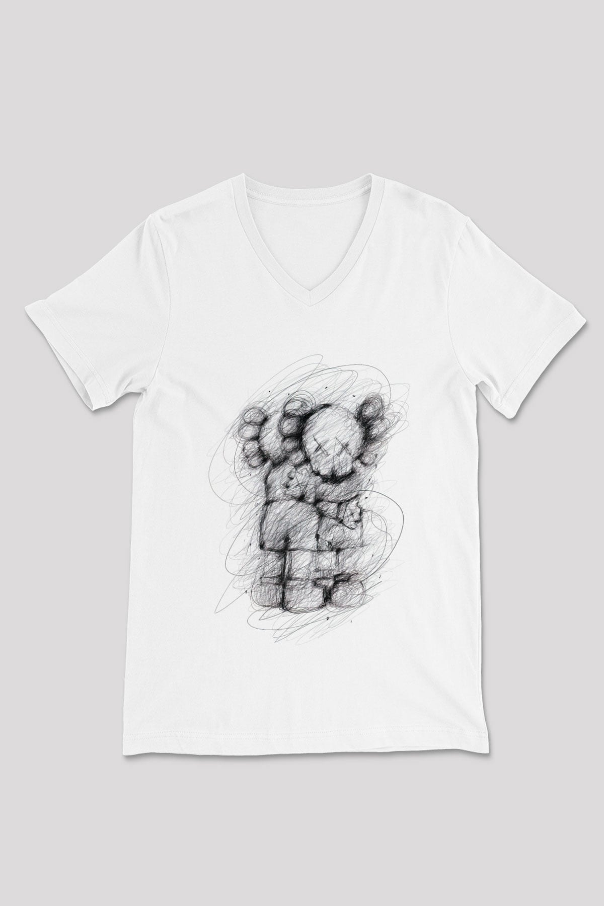 Sarılma Baskılı Unisex Beyaz  V Yaka Tişört