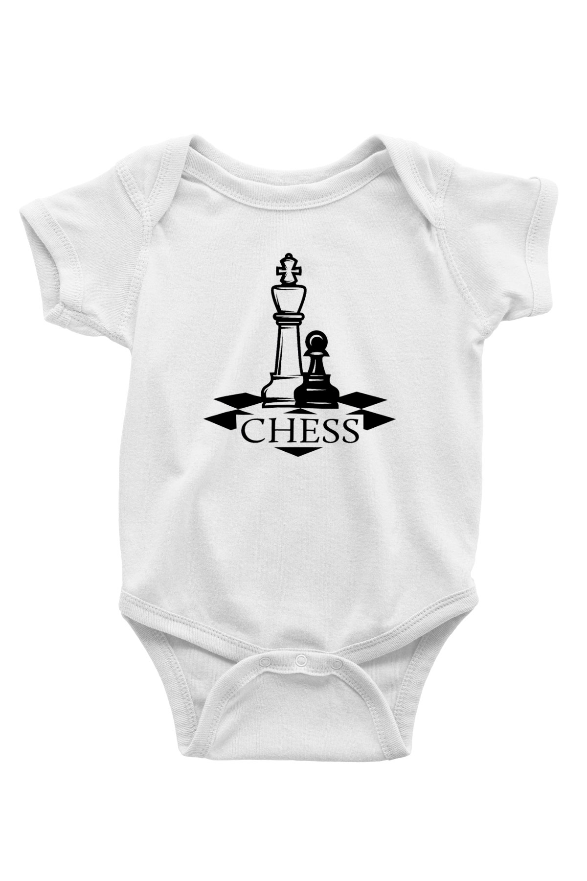 Satranç Baskılı Beyaz Unisex Bebek Body - Zıbın