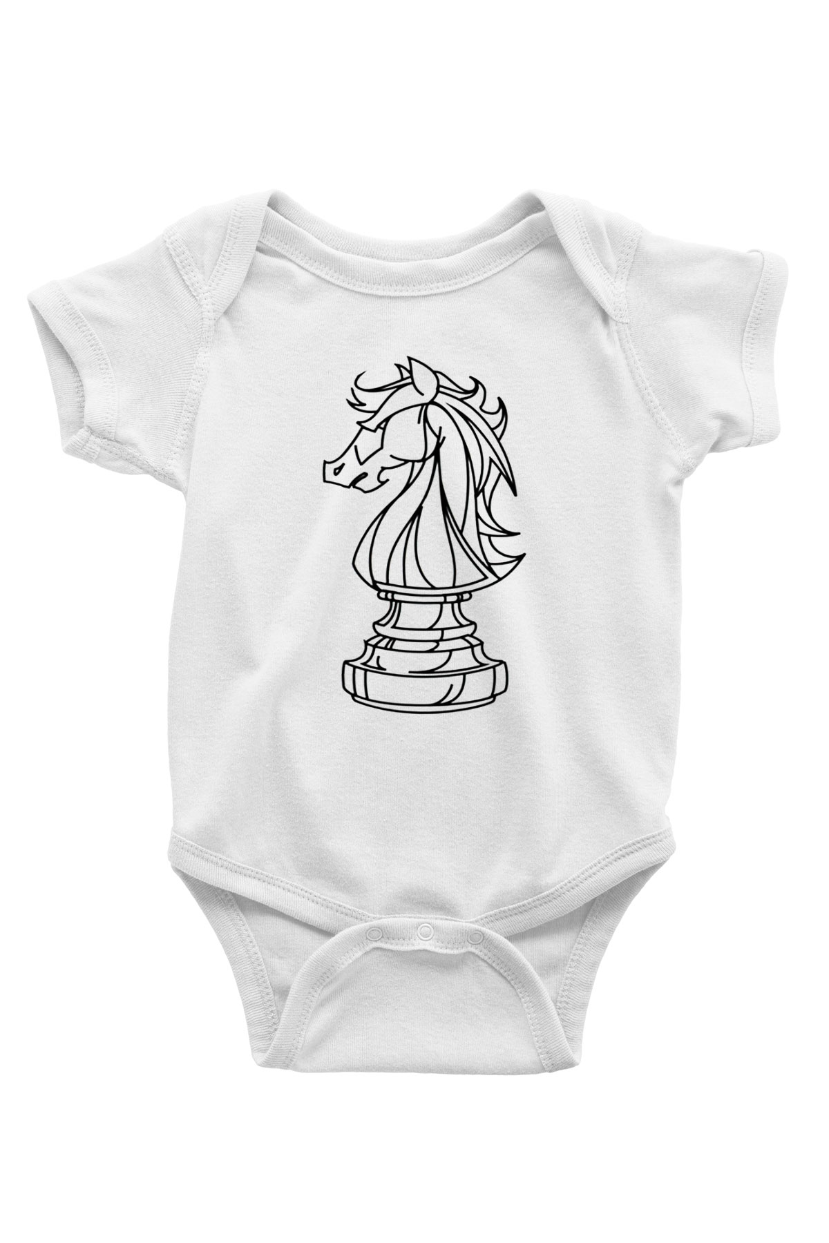 Satranç Baskılı Beyaz Unisex Bebek Body - Zıbın