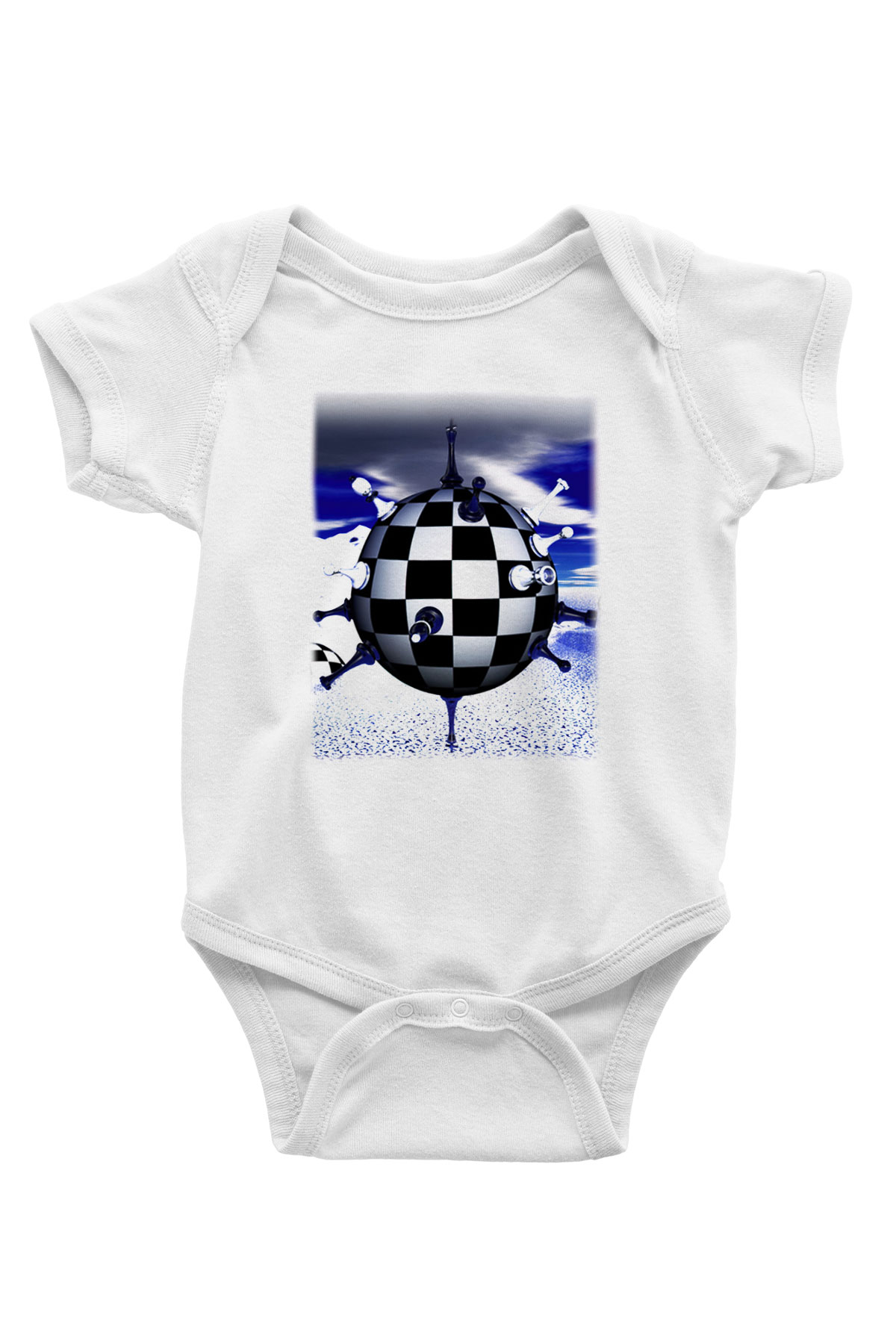 Satranç Baskılı Beyaz Unisex Bebek Body - Zıbın