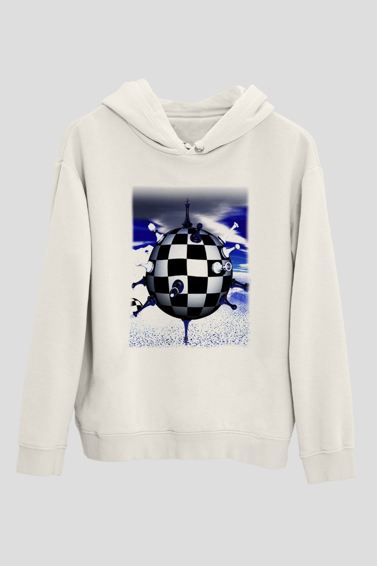 Satranç Beyaz Unisex Hoodie