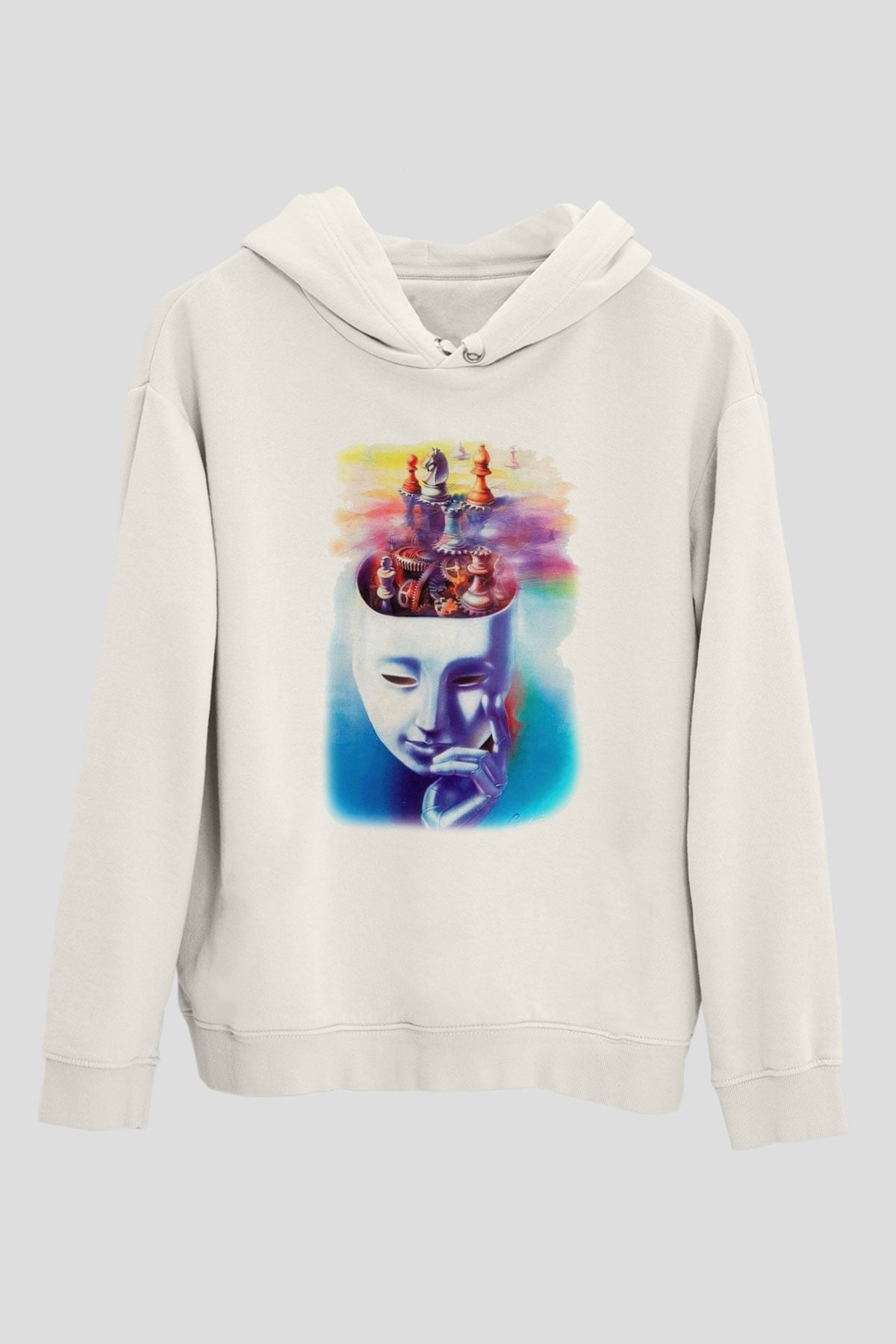 Satranç Beyaz Unisex Hoodie