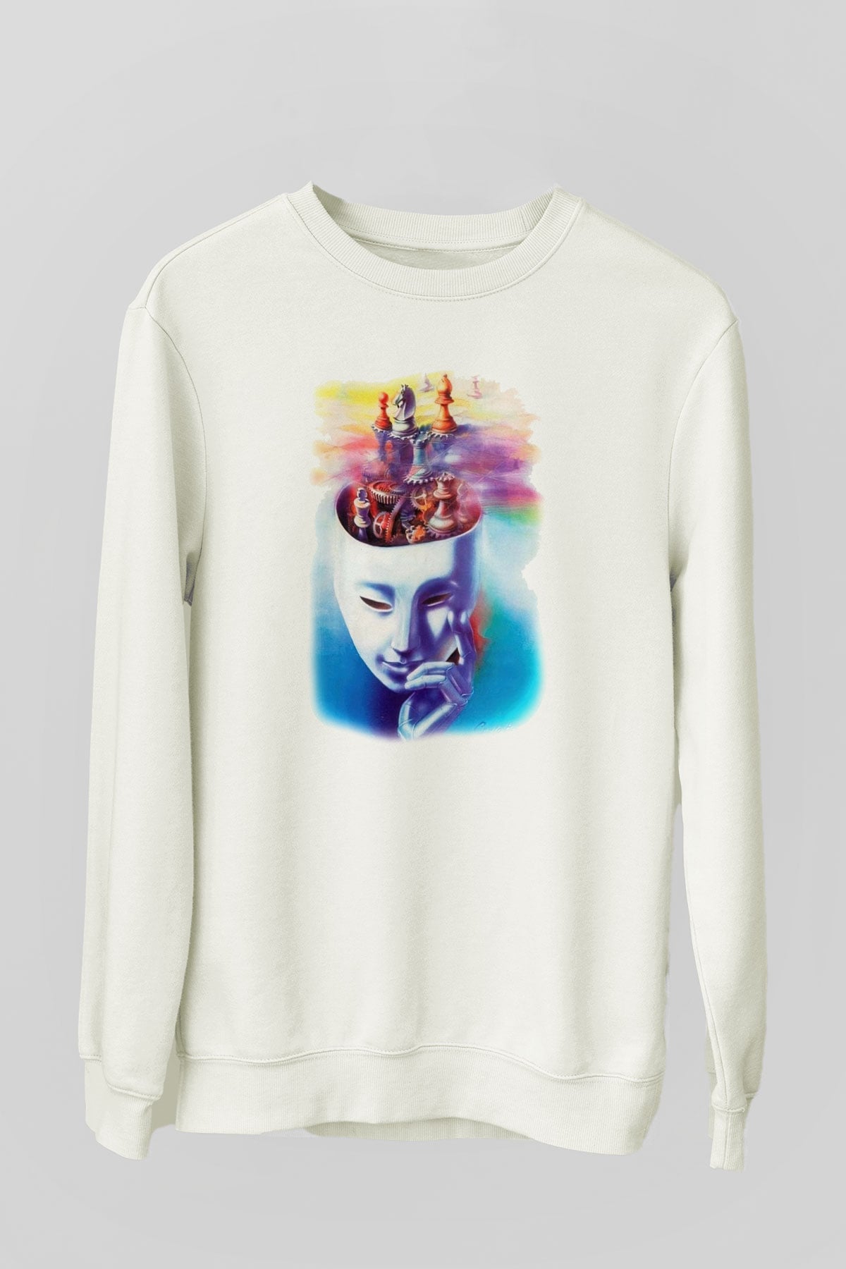 Satranç Beyaz Unisex Sweatshirt