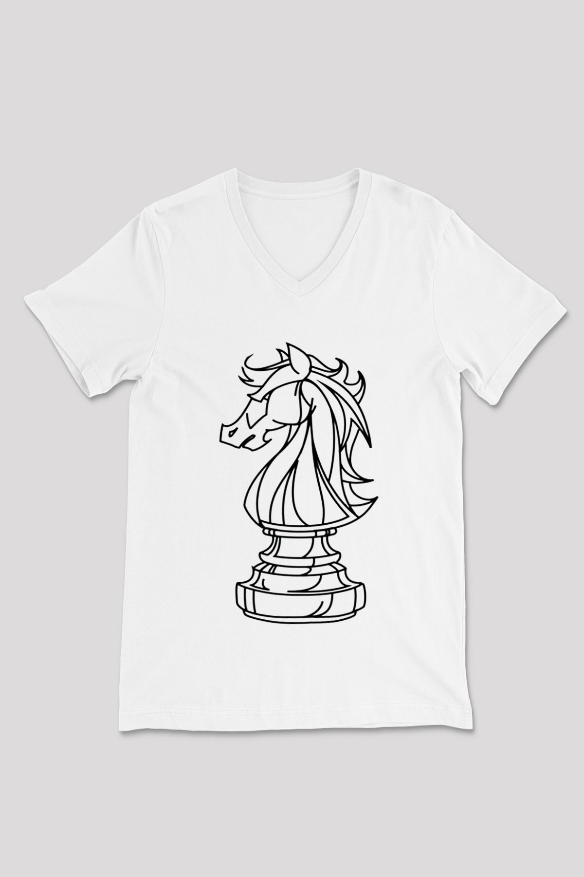 Satranç Beyaz Unisex V Yaka Tişört T-Shirt