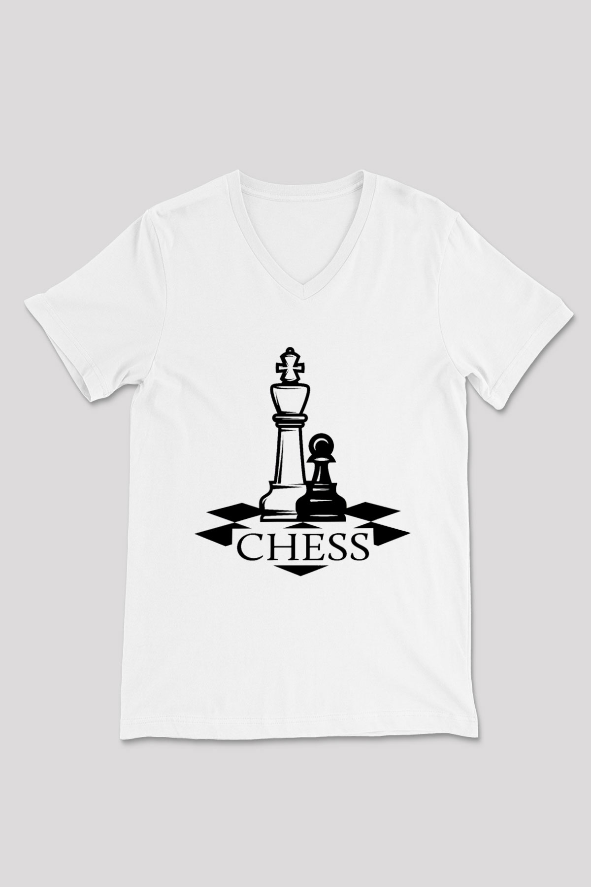 Satranç Beyaz Unisex V Yaka Tişört T-Shirt