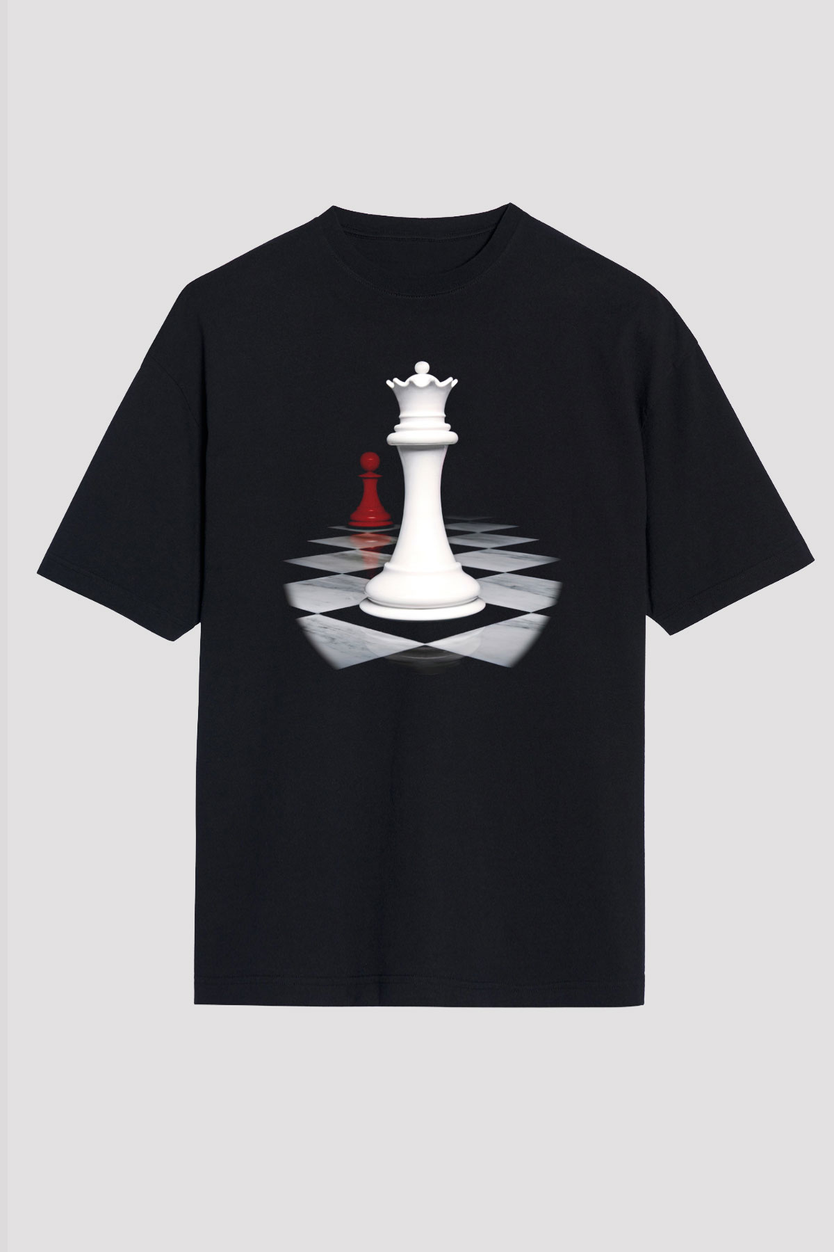 Satranç Siyah Unisex Oversize Tişört T-Shirt