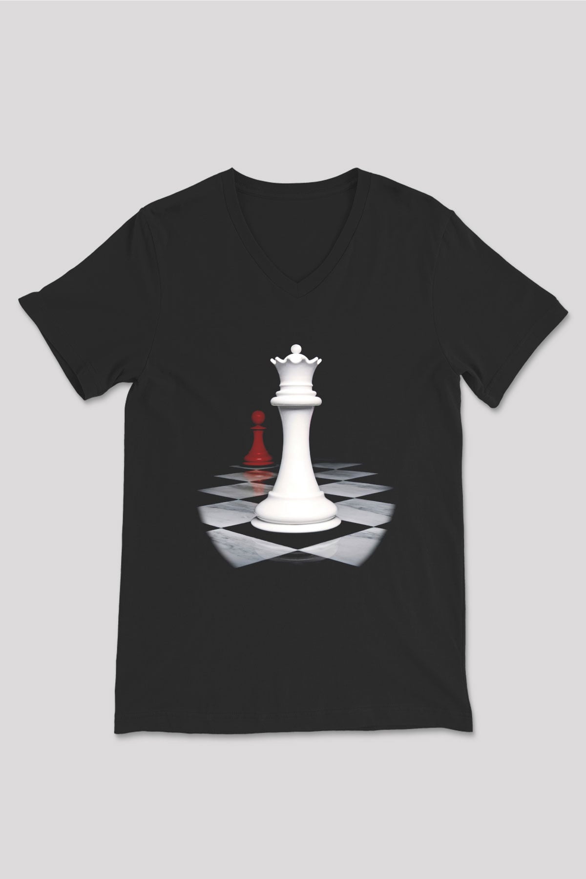 Satranç Siyah Unisex V Yaka Tişört T-Shirt
