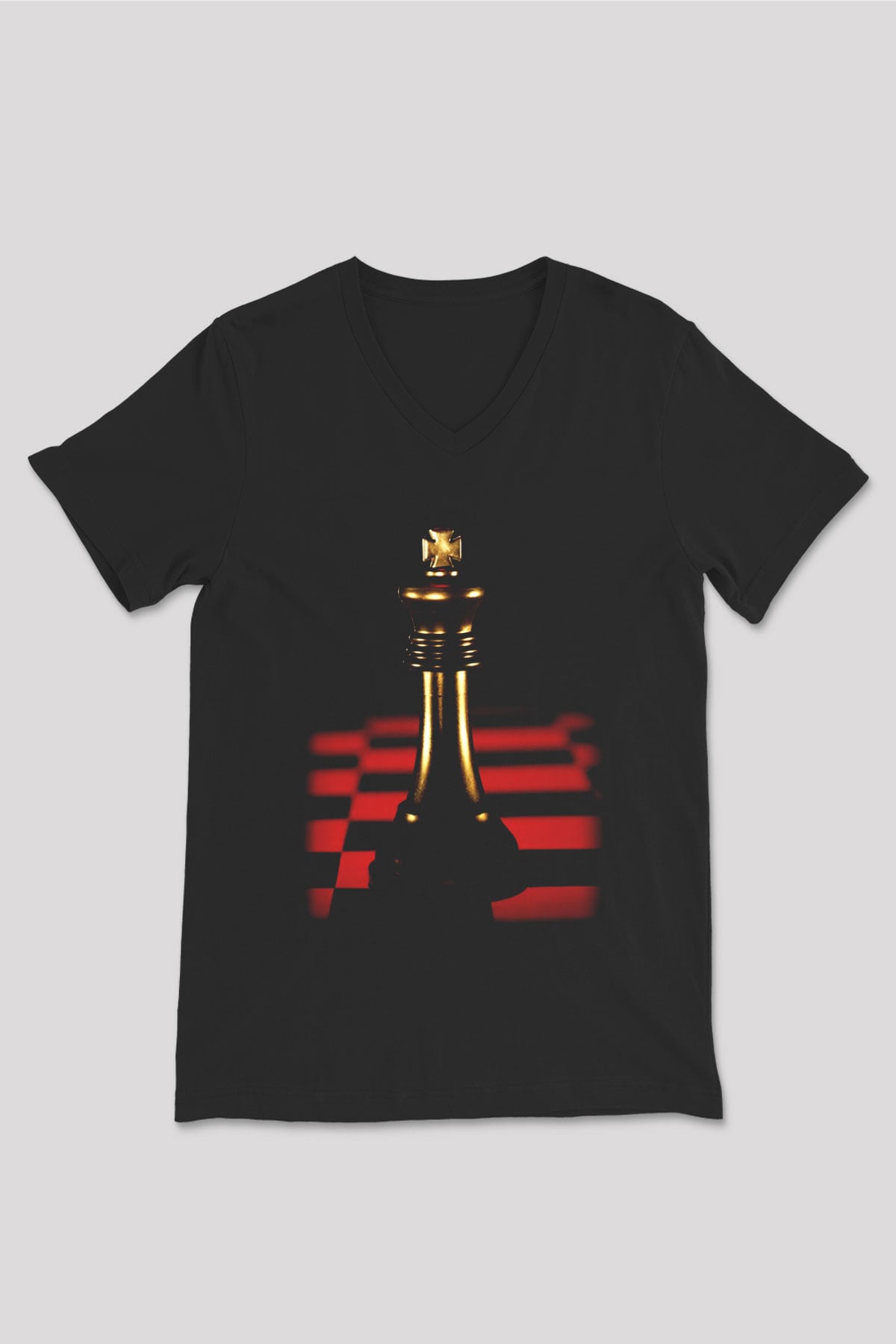 Satranç Siyah Unisex V Yaka Tişört T-Shirt