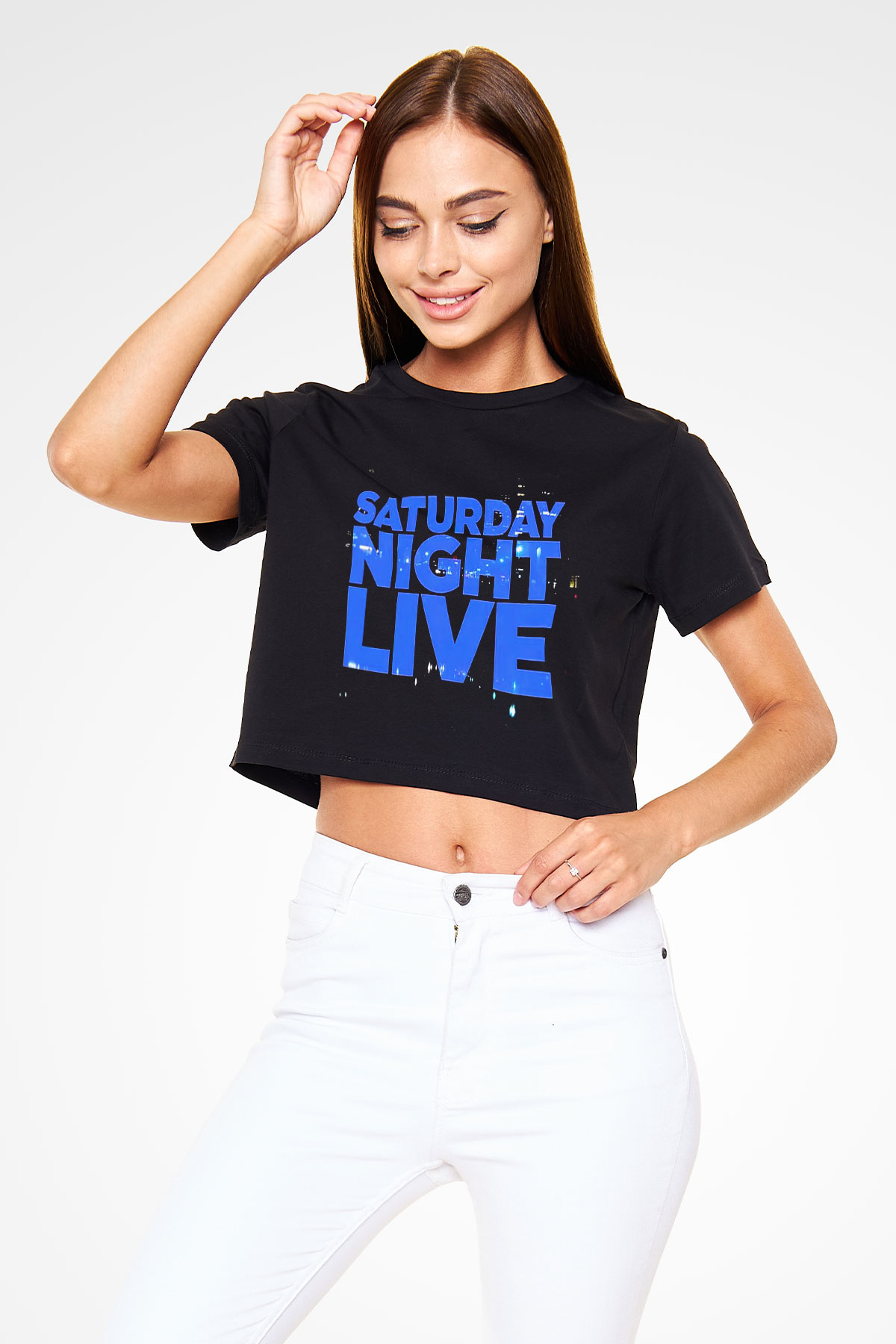 Saturday Night Live Siyah Crop Top Tişört