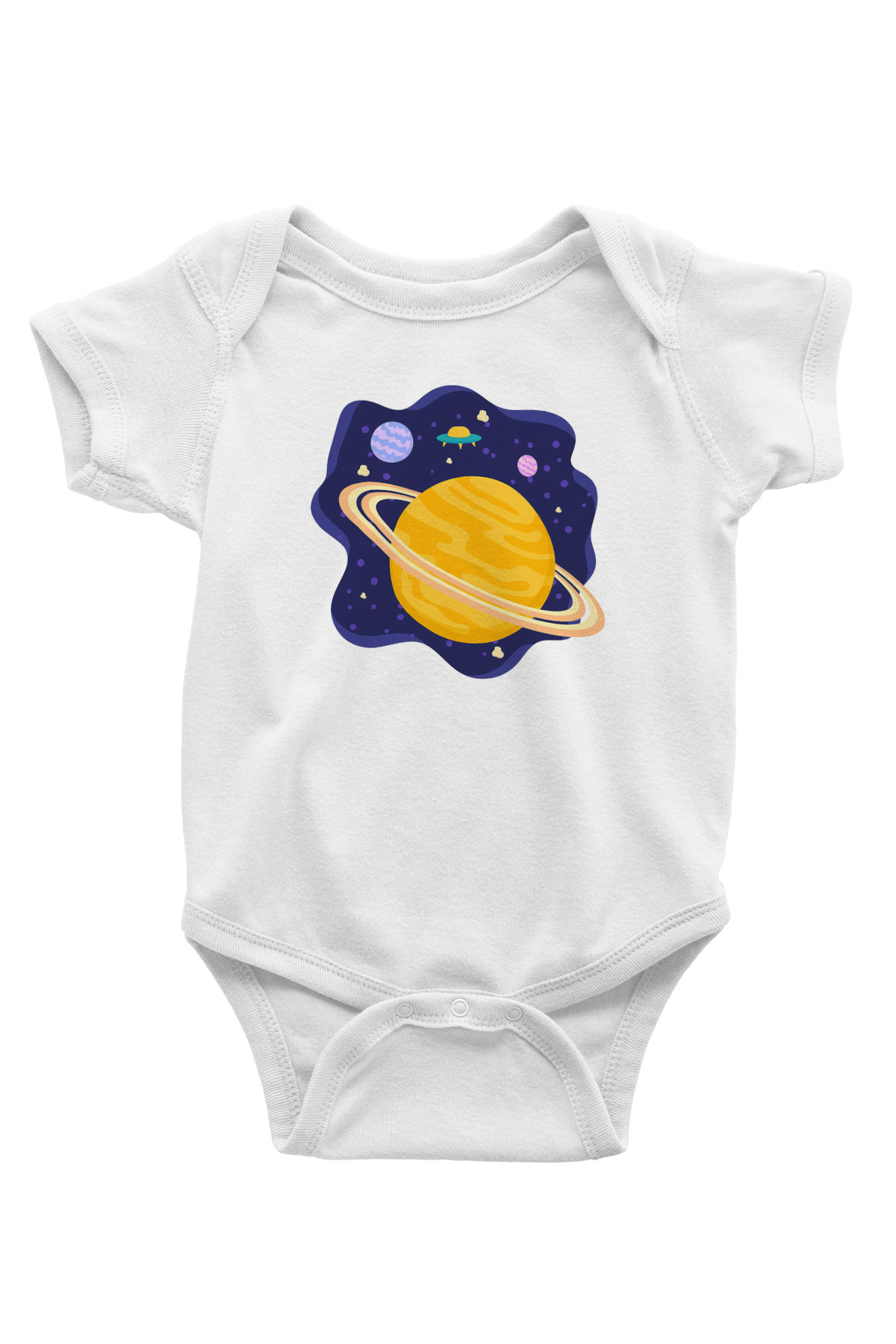Satürn Baskılı Beyaz Unisex Bebek Body - Zıbın