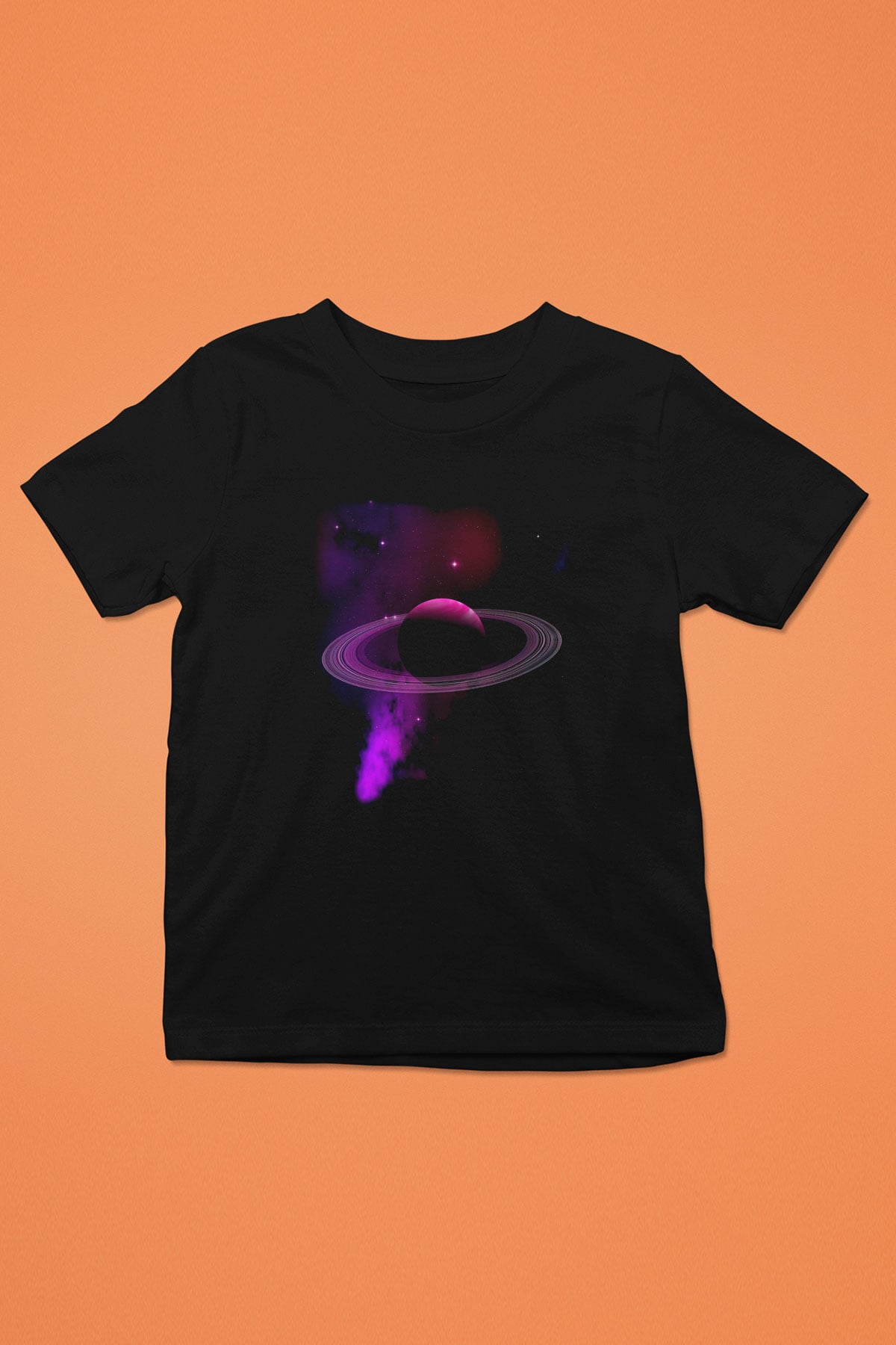 Satürn Baskılı Siyah Unisex Çocuk Tişört